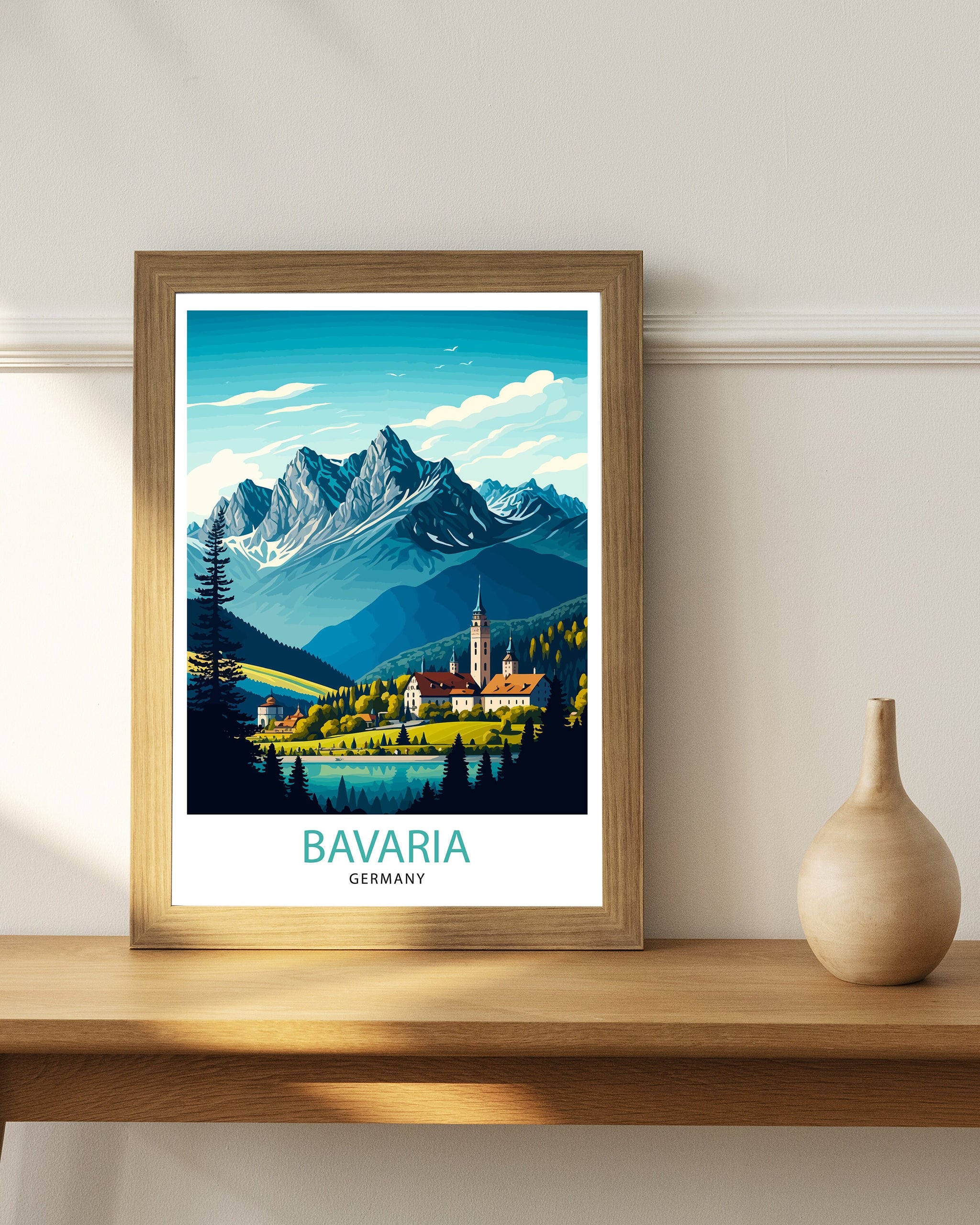 Bavarian Alps Travel Print, Germany Illustration