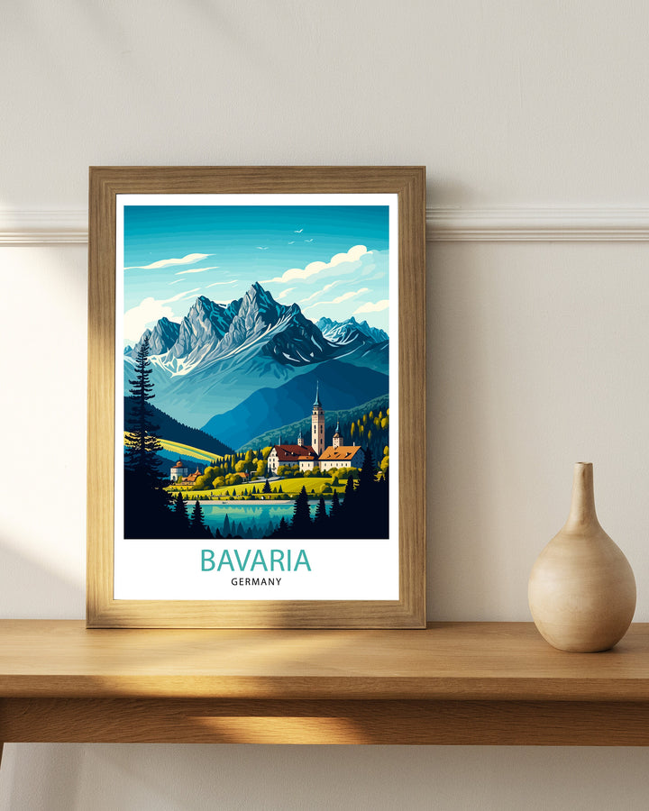 Bavaria Germany Travel Poster Bavarian Alps Wall Art Bavaria Home Decor Germany Illustration Travel Poster Bavarian Gift Germany Travel Poster