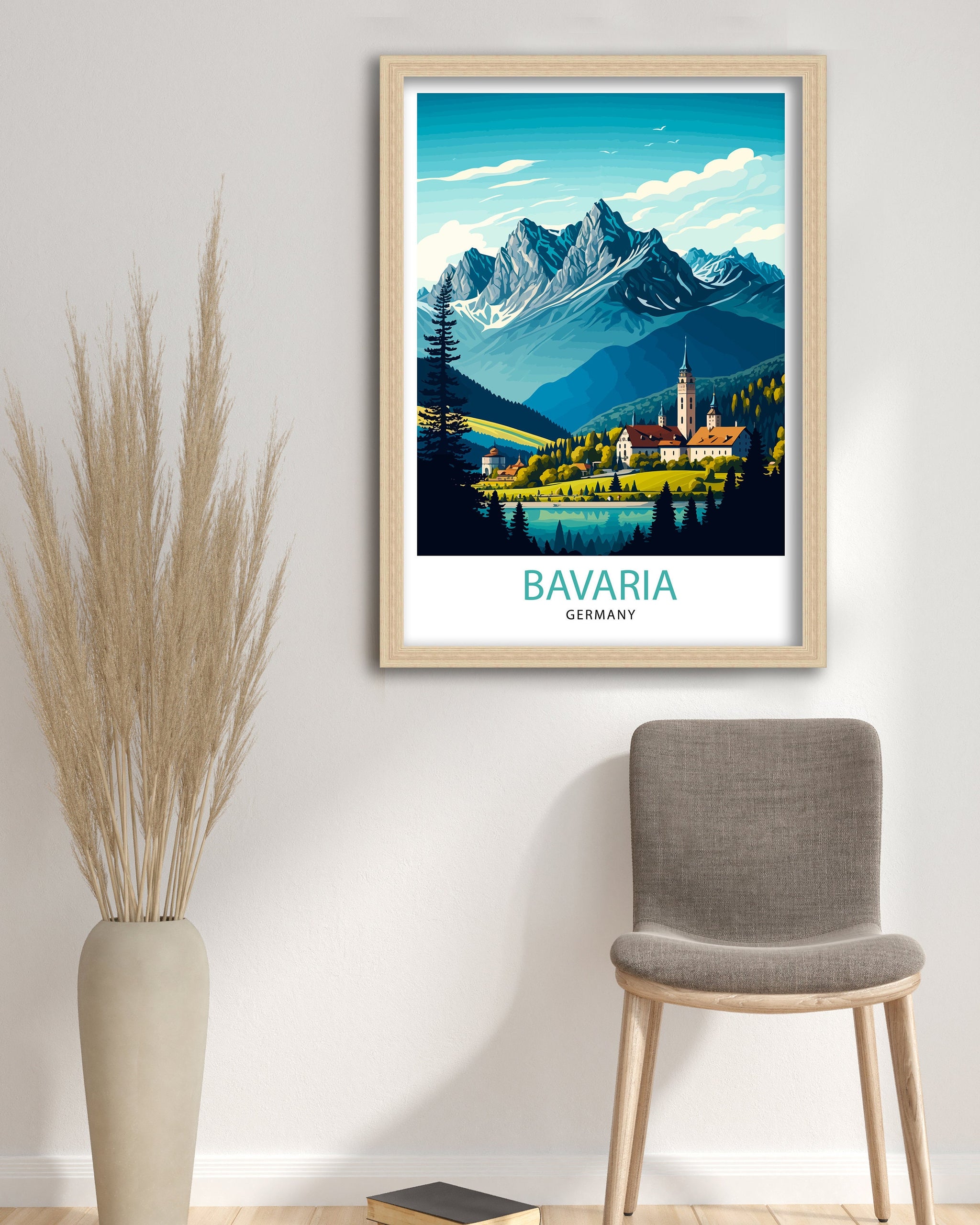 Bavarian Alps Travel Print, Germany Illustration