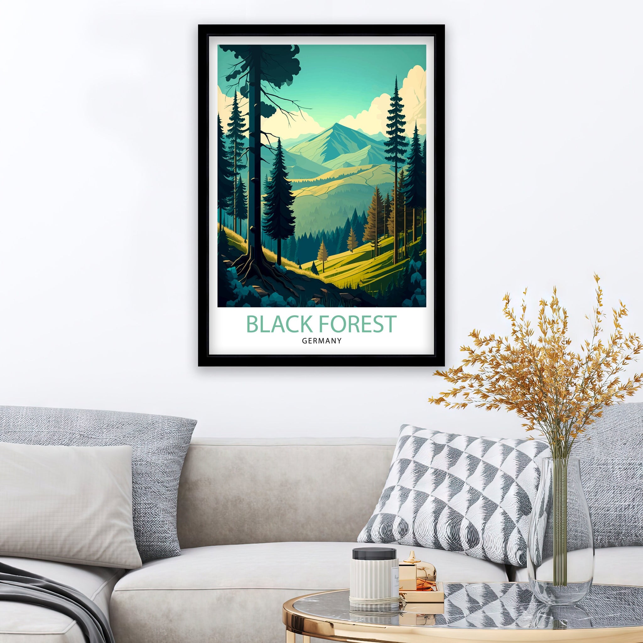 Black Forest Germany Travel Poster, Illustrated Wall Art