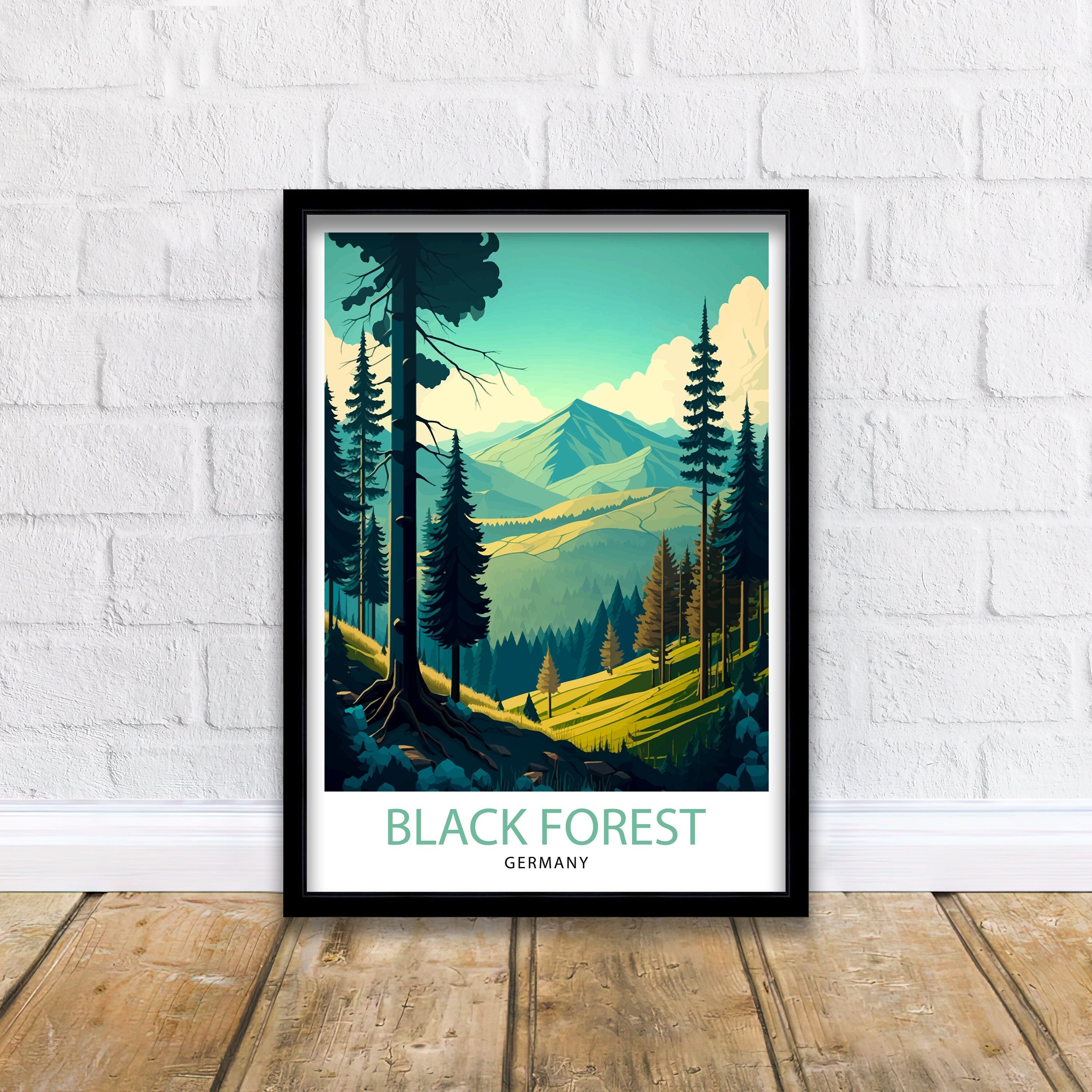 Black Forest Germany Travel Poster, Illustrated Wall Art