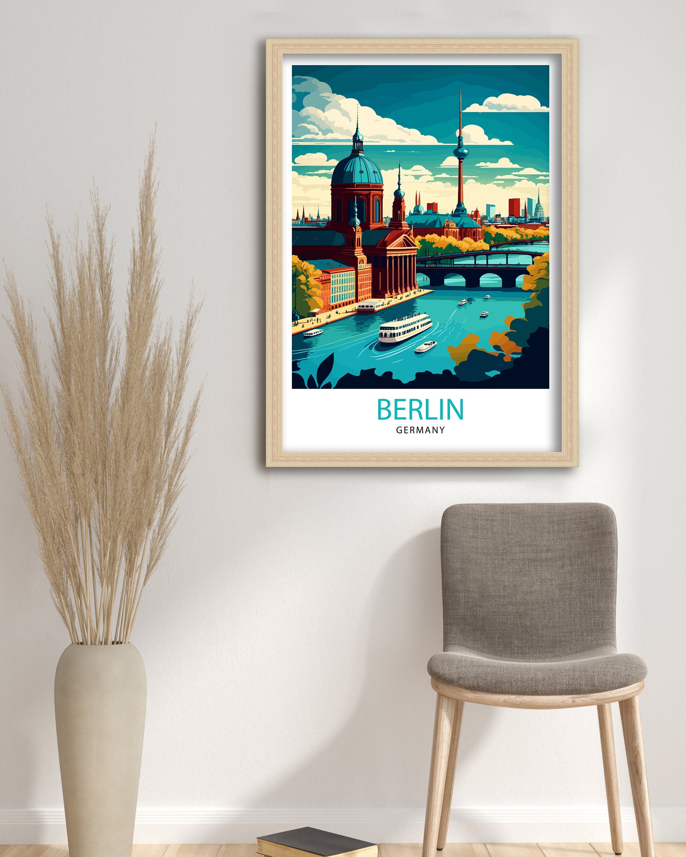 Berlin Germany Travel Poster, Cityscape Illustration