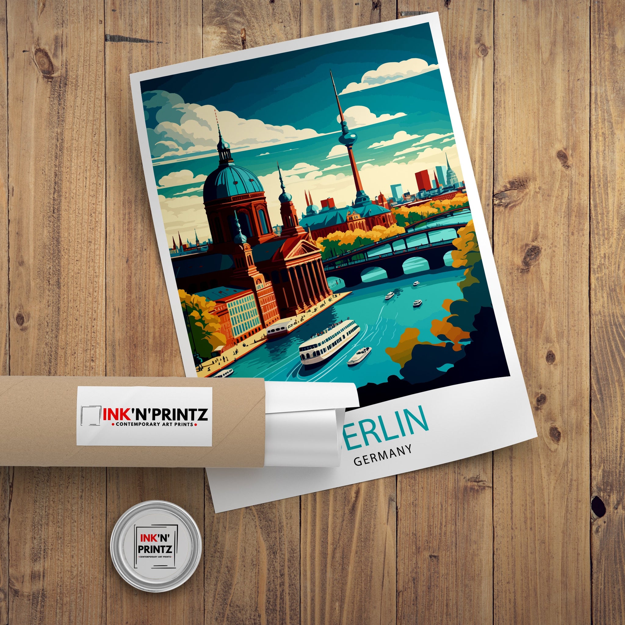 Berlin Germany Travel Poster, Cityscape Illustration