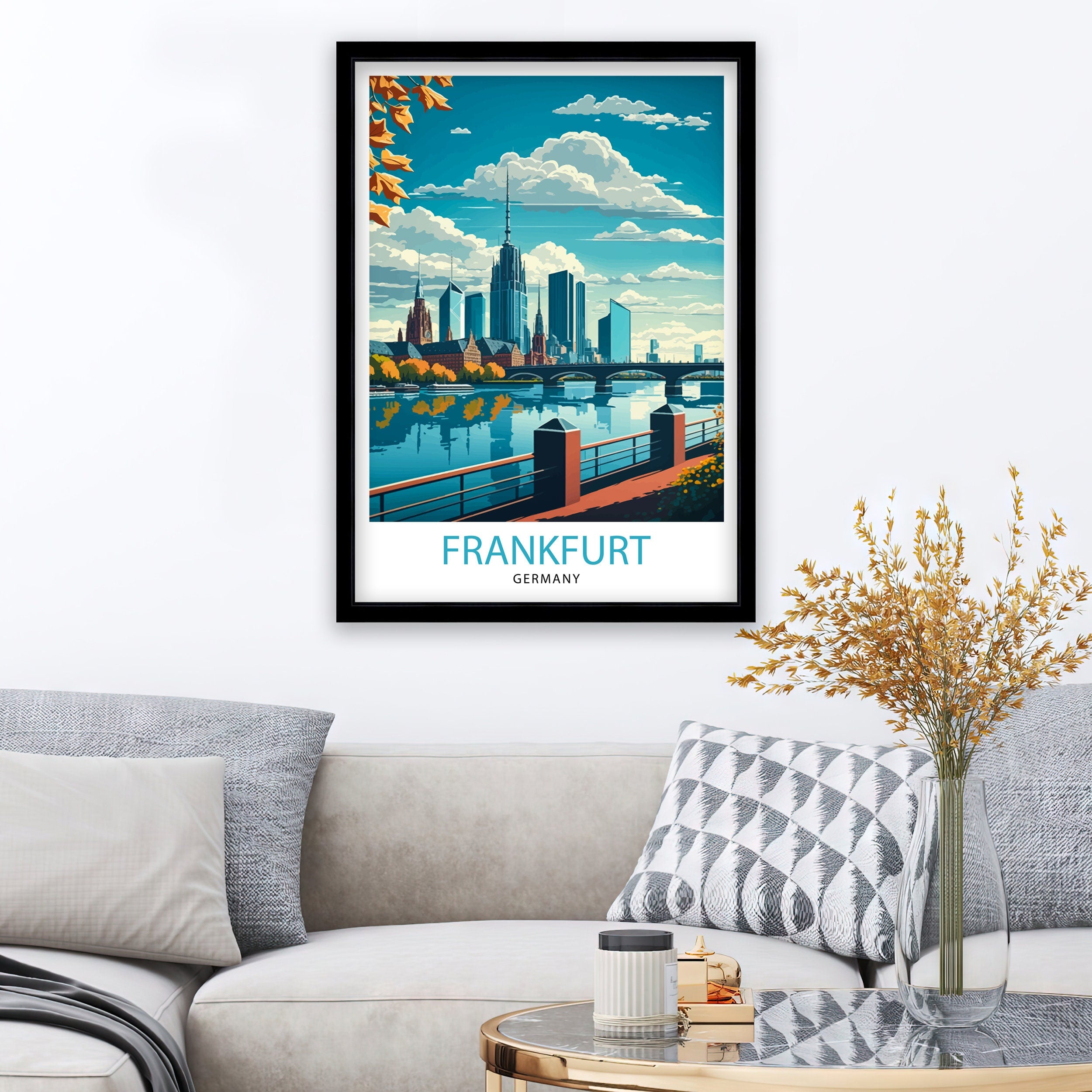 Frankfurt Germany Skyline Art Print, Travel Poster