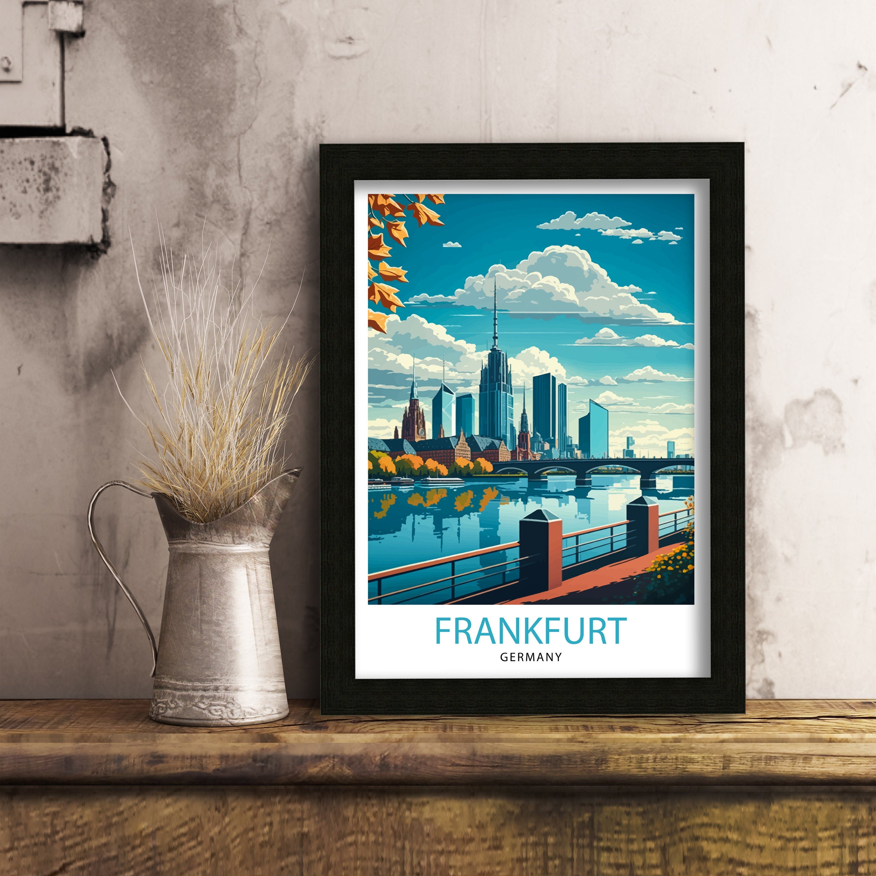 Frankfurt Germany Skyline Art Print, Travel Poster
