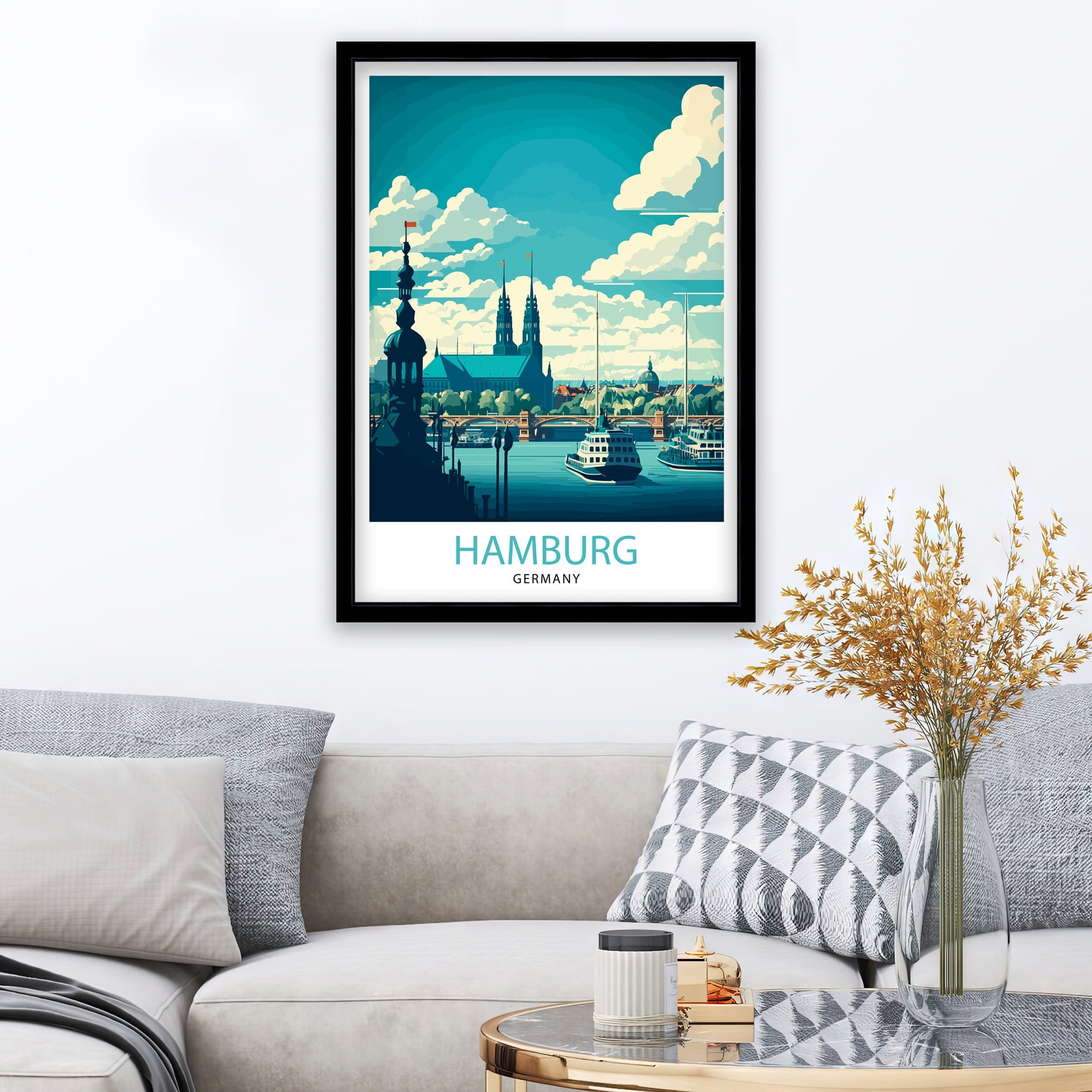 Hamburg Germany Travel Poster: Elbphilharmonie & St. Michaelis Church