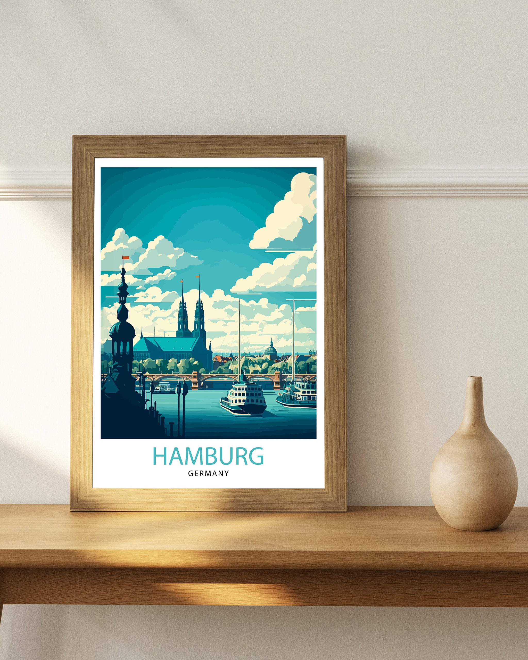 Hamburg Germany Travel Poster: Elbphilharmonie & St. Michaelis Church