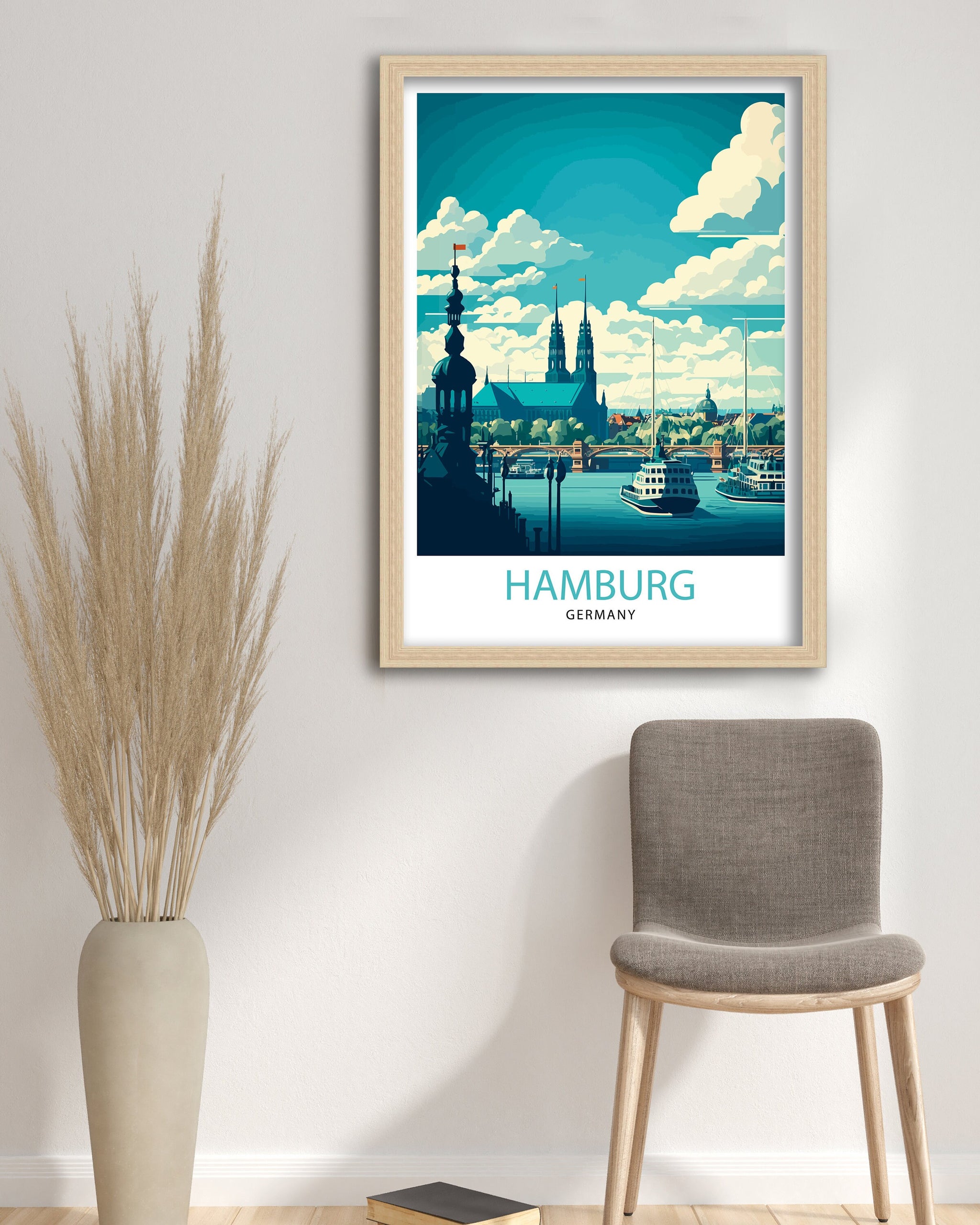 Hamburg Germany Travel Poster: Elbphilharmonie & St. Michaelis Church