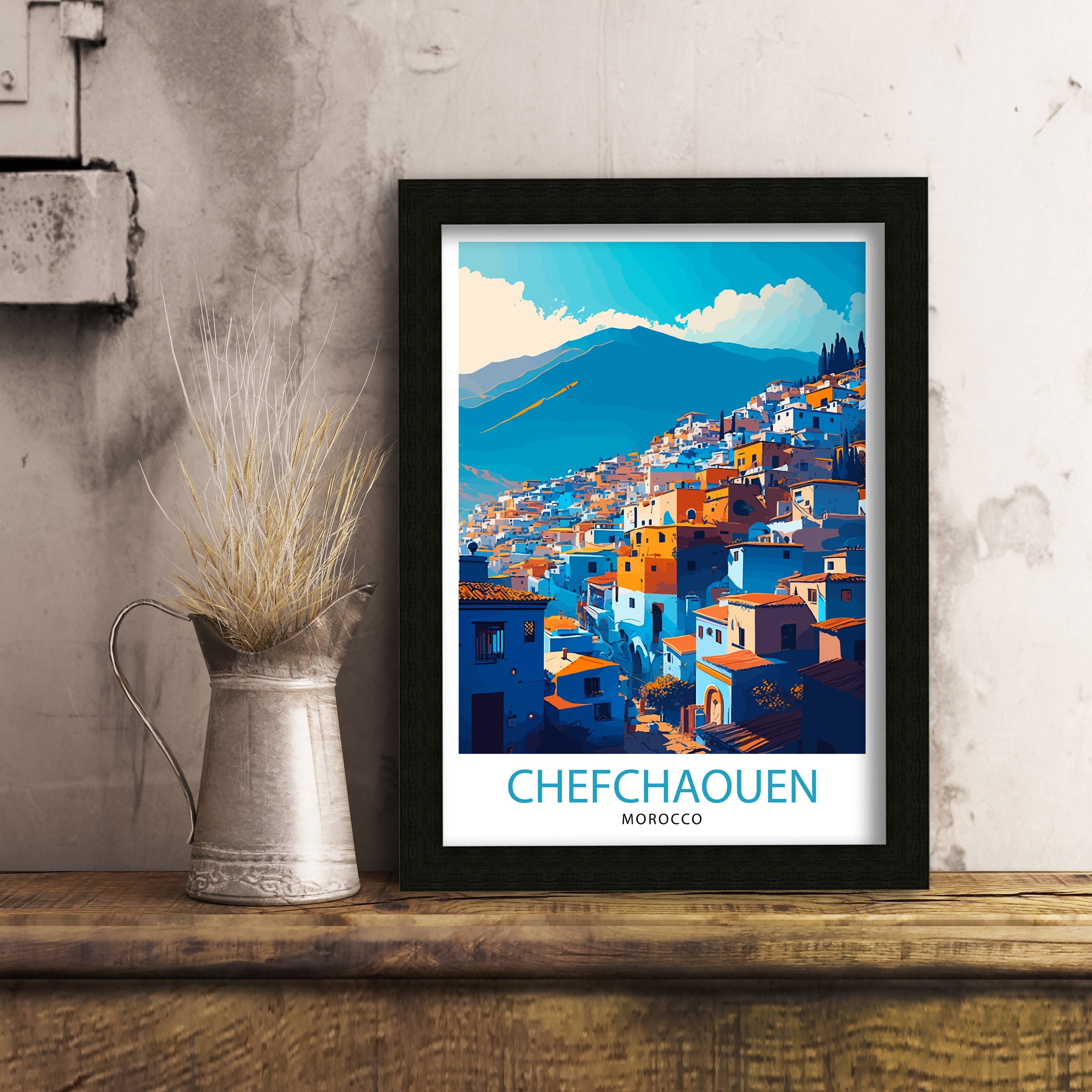 Chefchaouen Morocco Travel Print, Blue City Wall Art