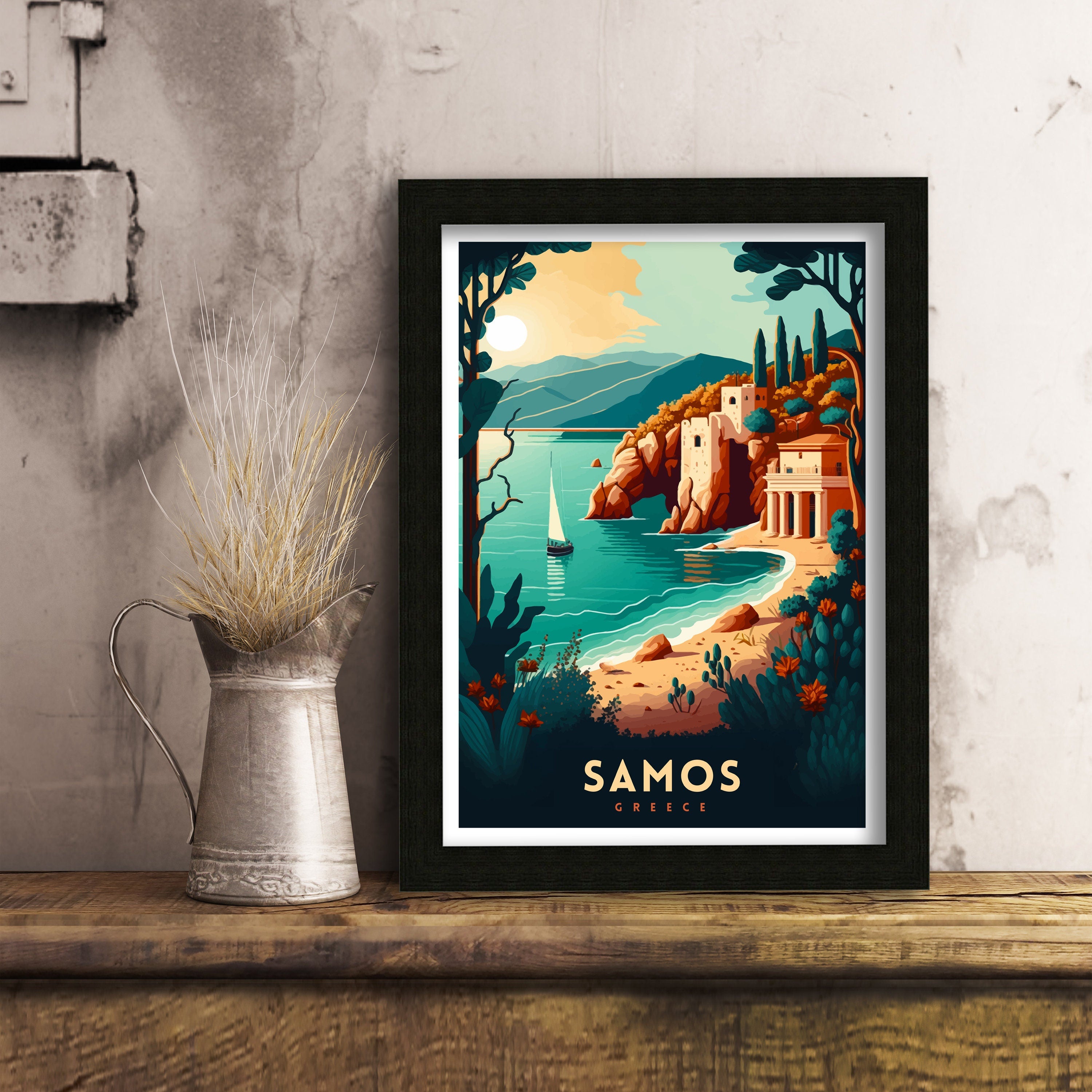 Samos Greece Travel Print | Coastal Landscape Poster