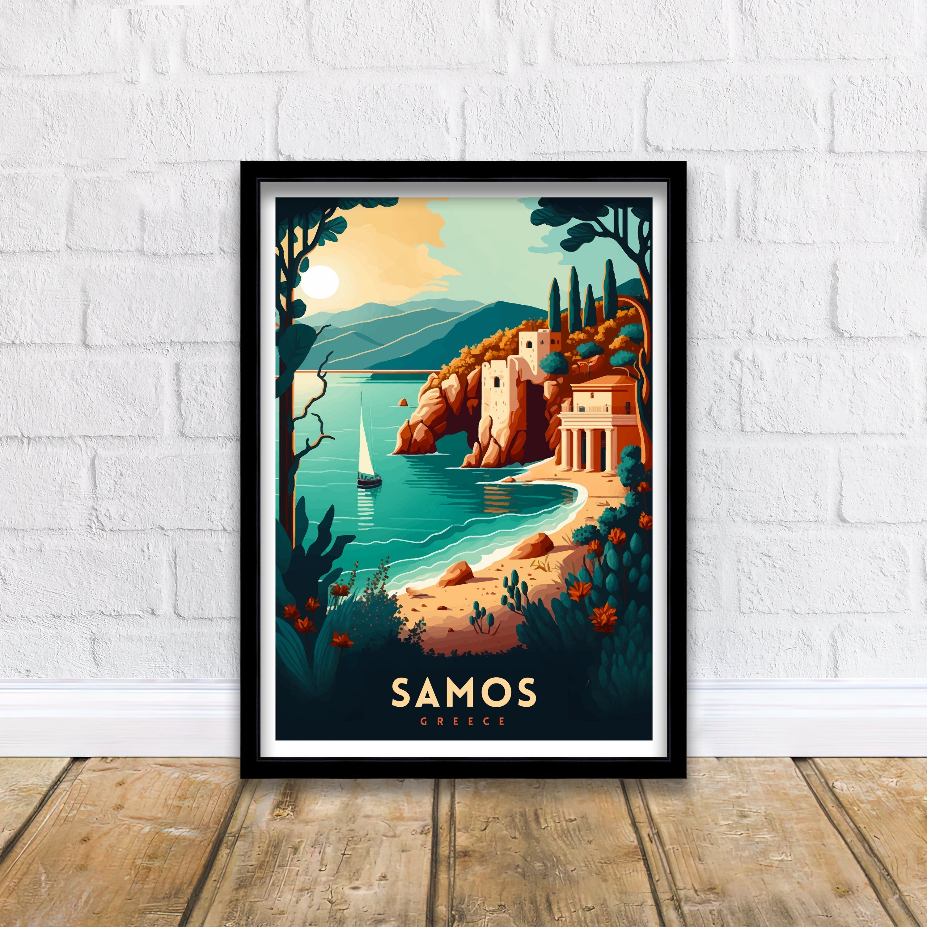 Samos Greece Travel Print | Coastal Landscape Poster