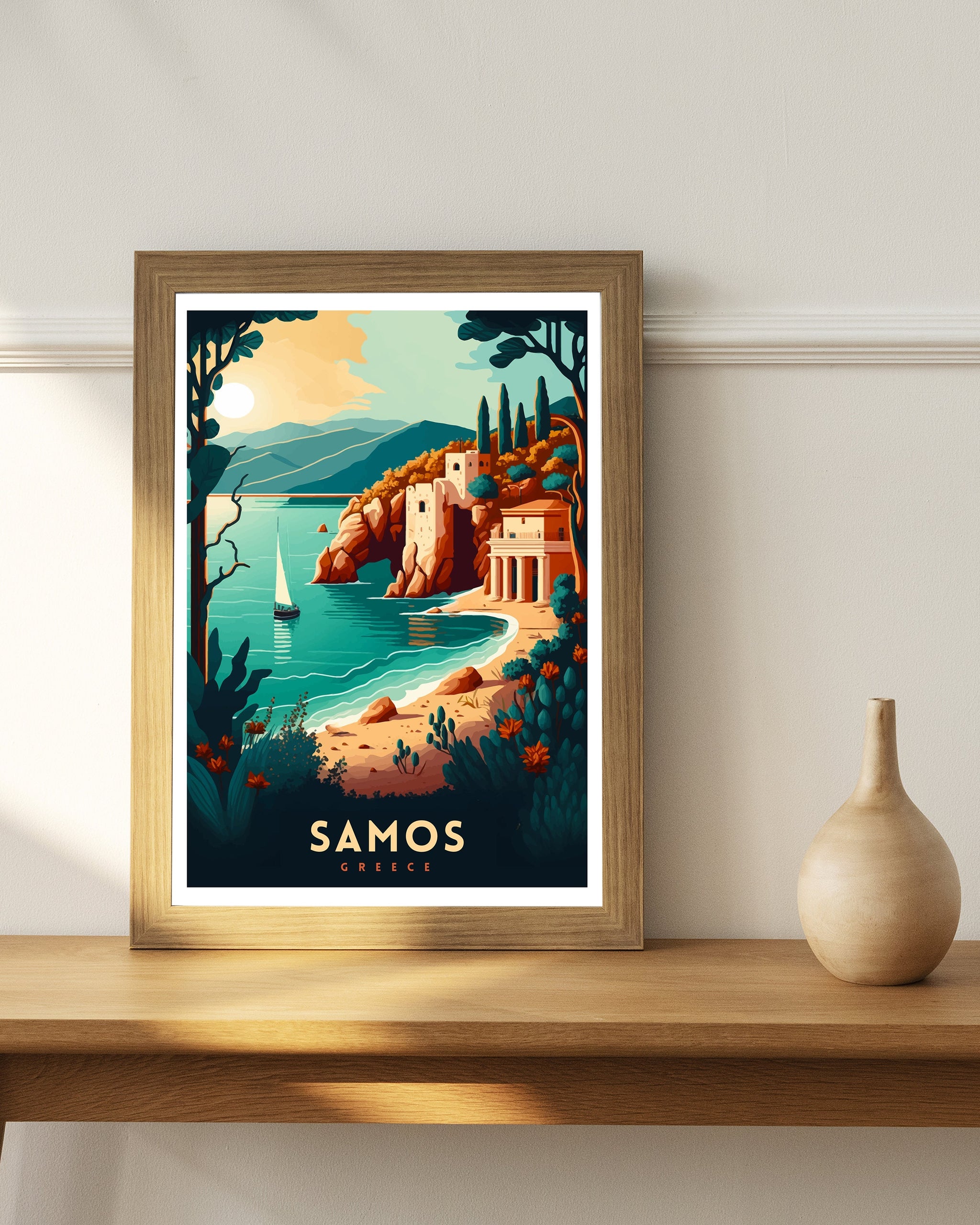 Samos Greece Travel Print | Coastal Landscape Poster