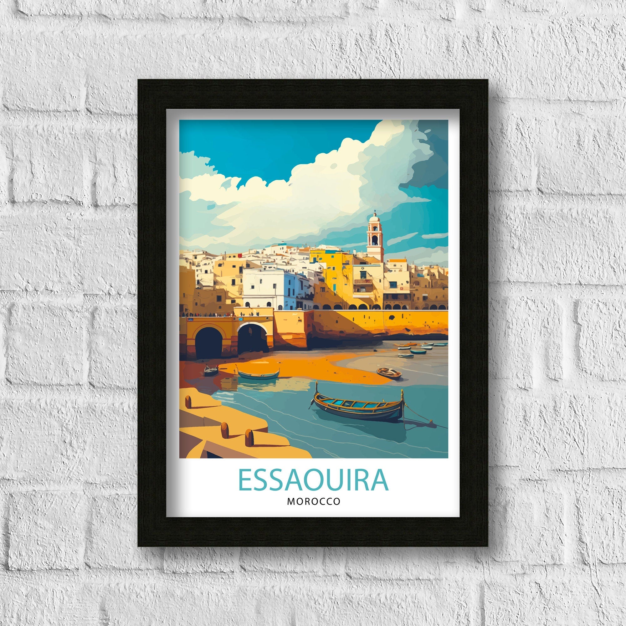 Essaouira Morocco Travel Illustration, Coastal Town Art Print