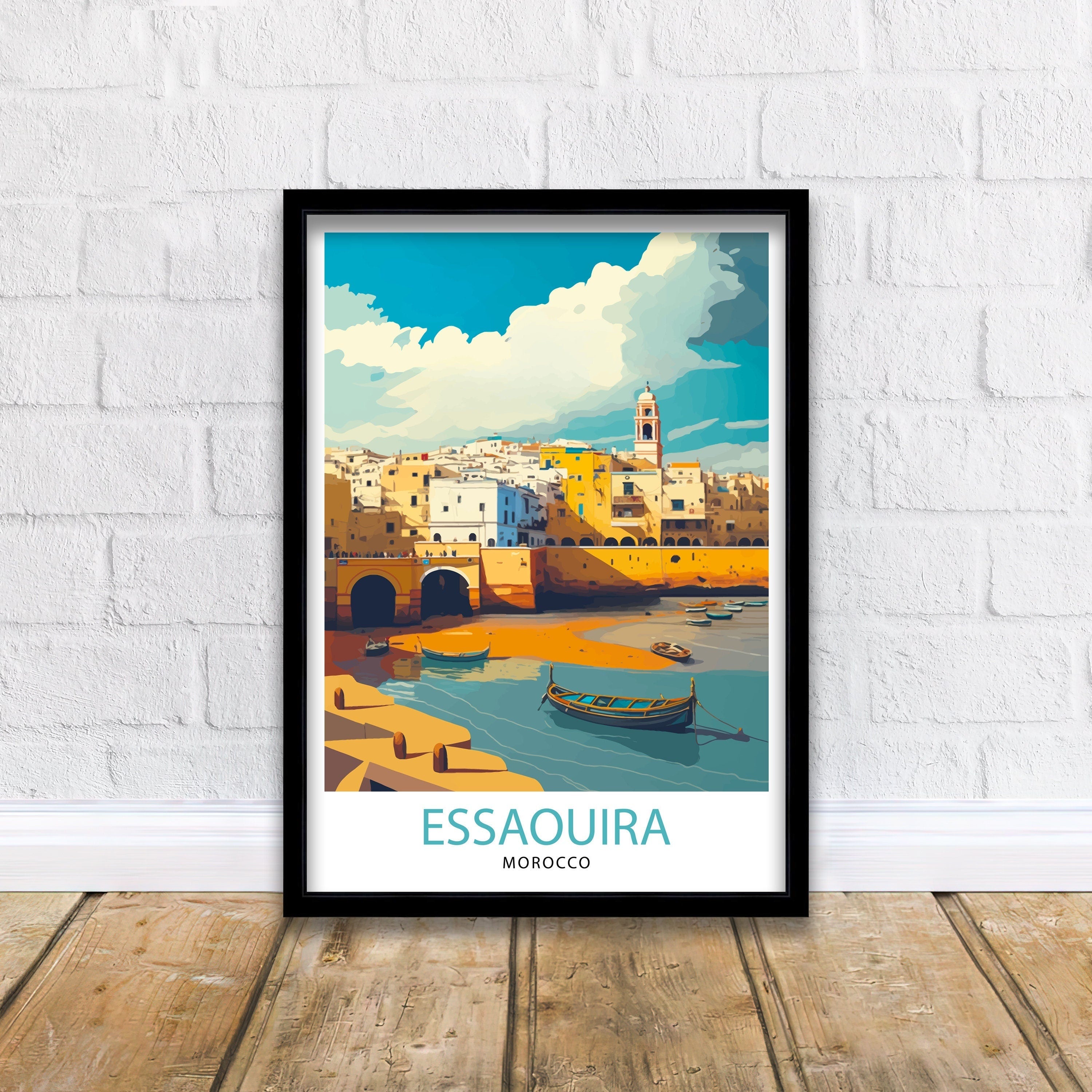 Essaouira Morocco Travel Illustration, Coastal Town Art Print