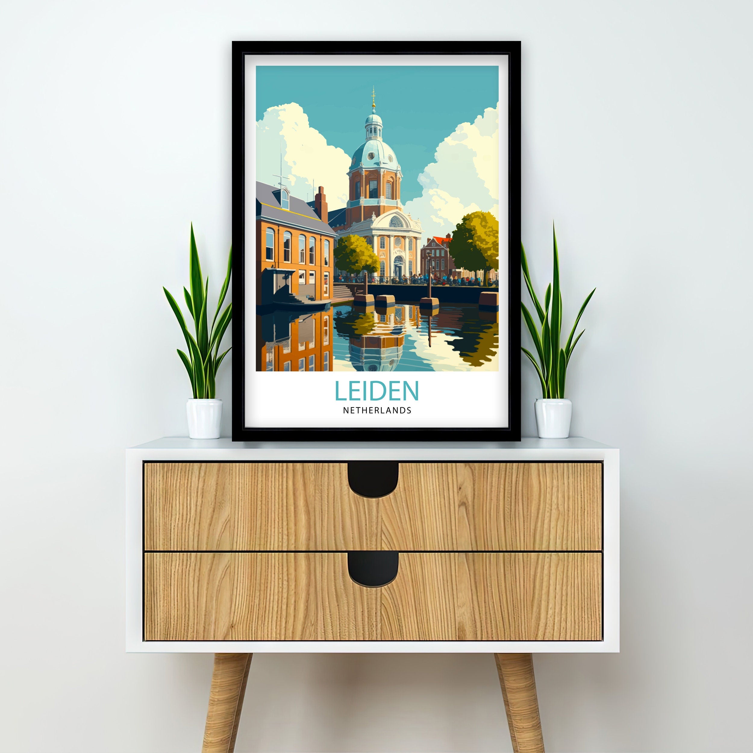 Leiden Netherlands Travel Poster, Dutch City Print