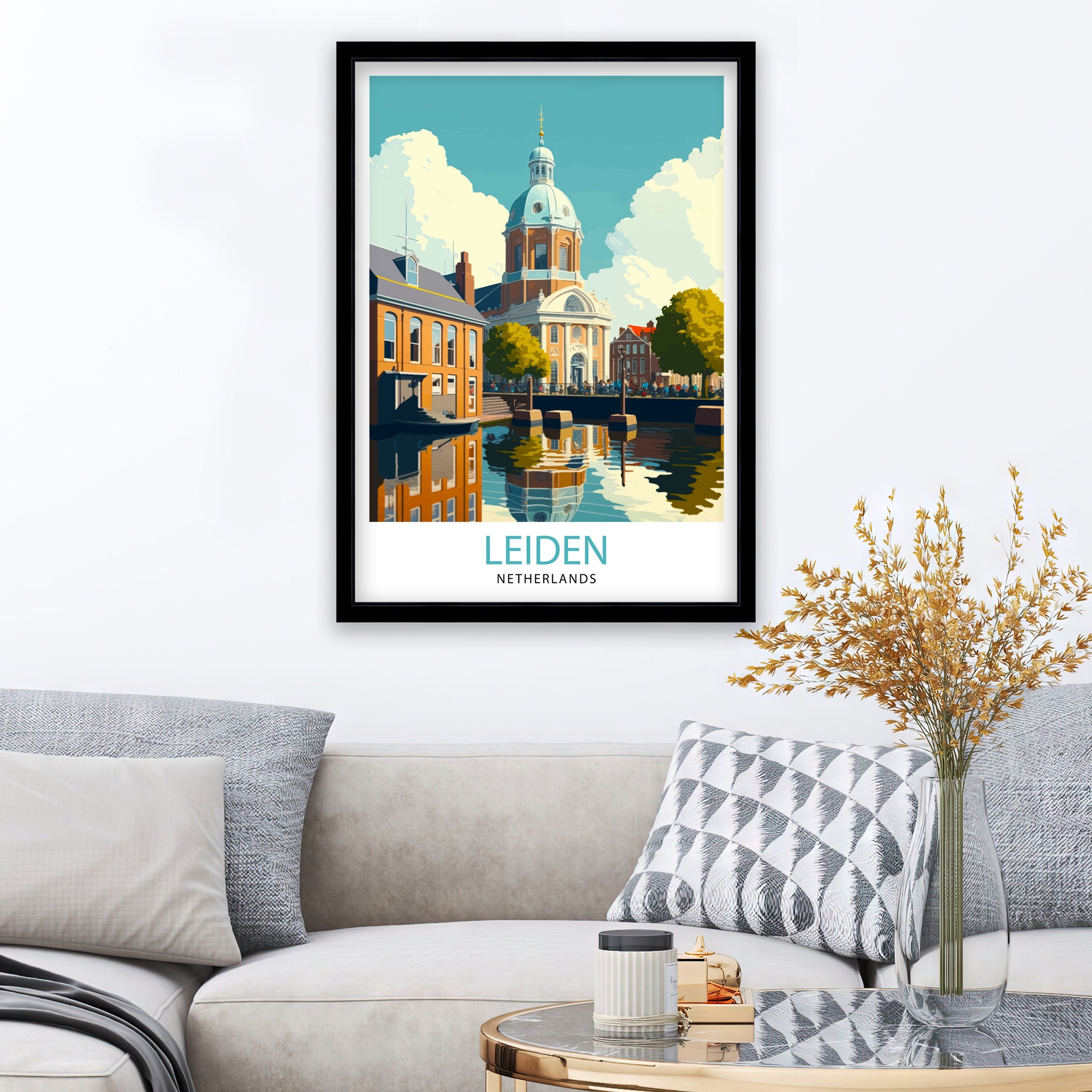 Leiden Netherlands Travel Poster, Dutch City Print
