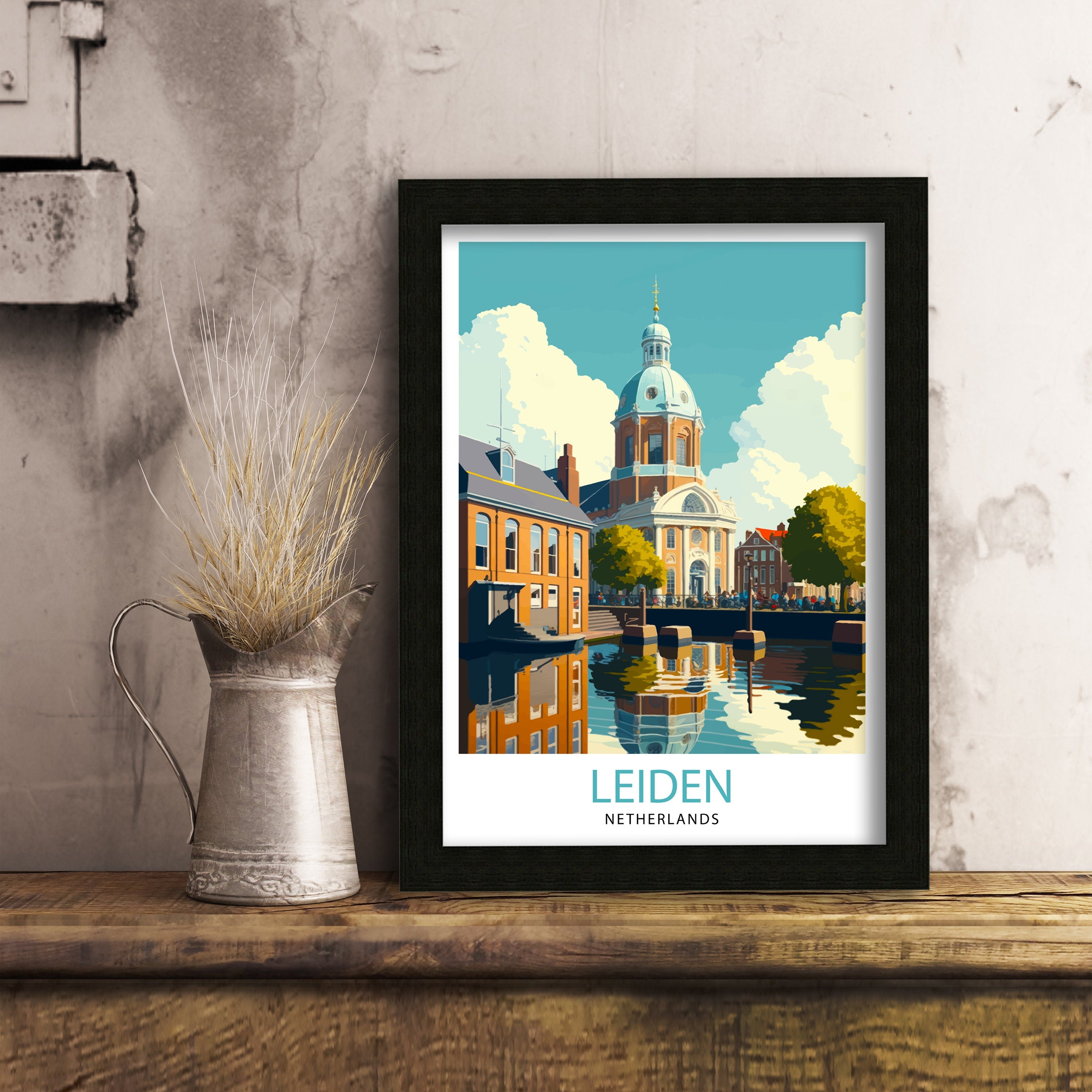 Leiden Netherlands Travel Poster, Dutch City Print