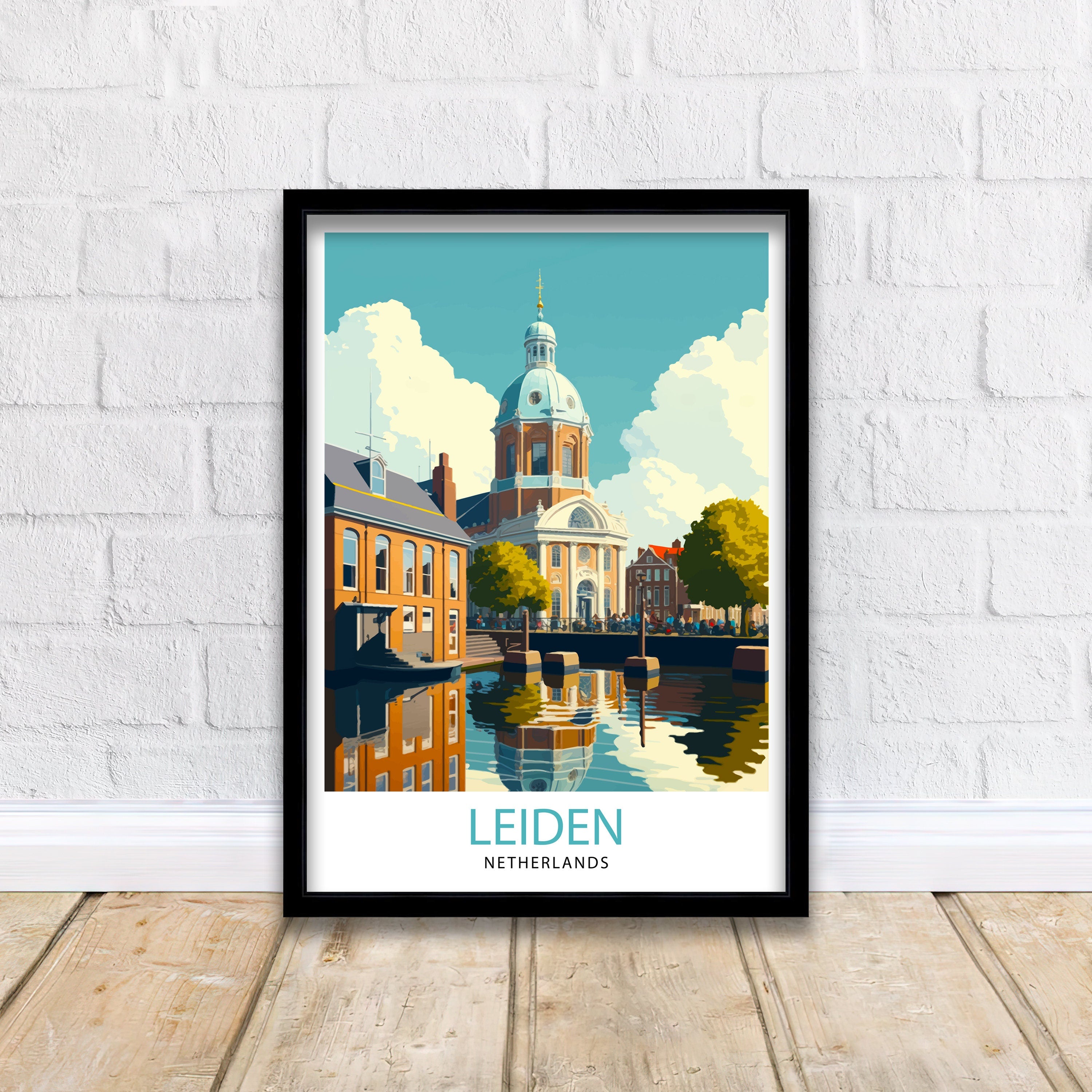 Leiden Netherlands Travel Poster, Dutch City Print