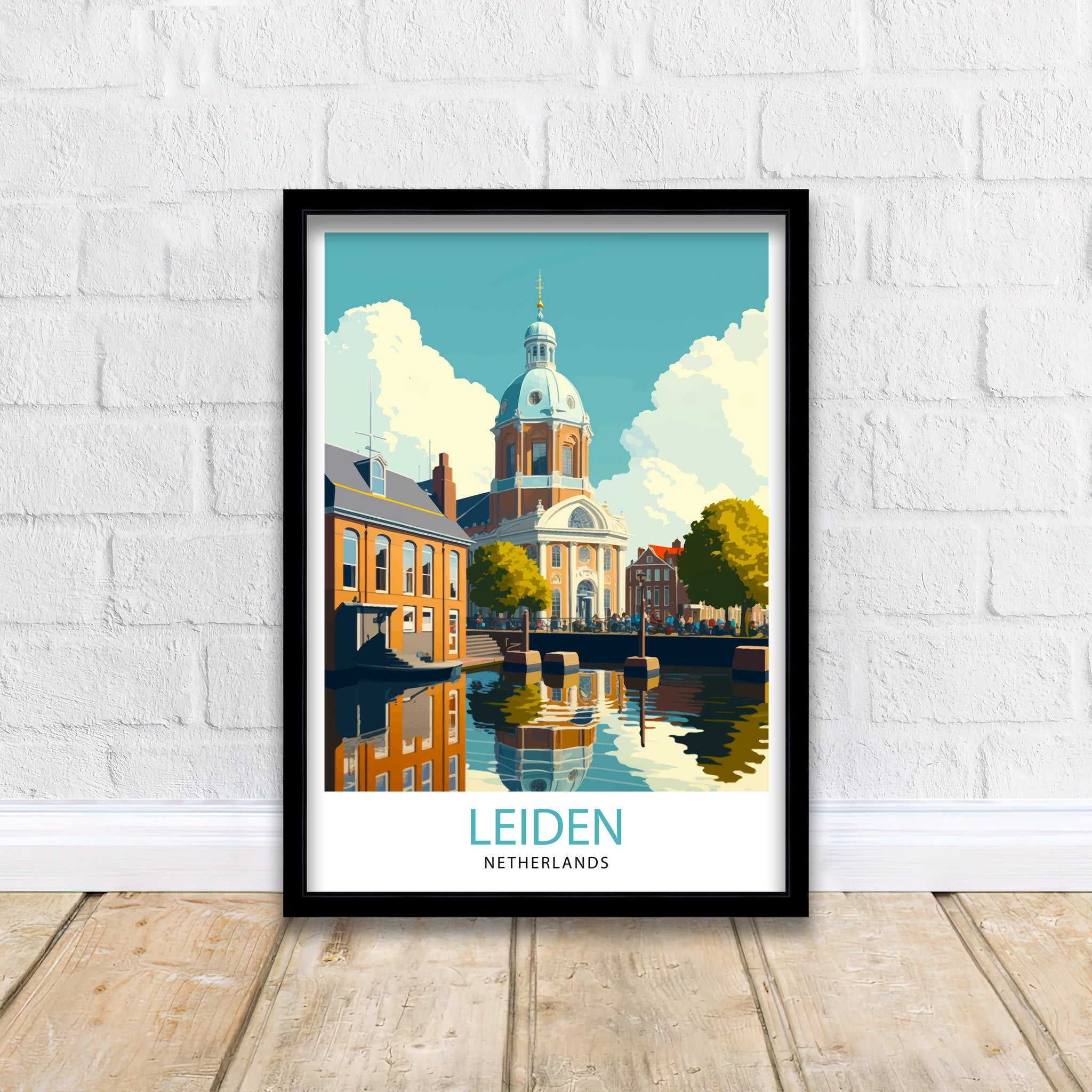 Leiden Netherlands Travel Poster, Dutch City Print