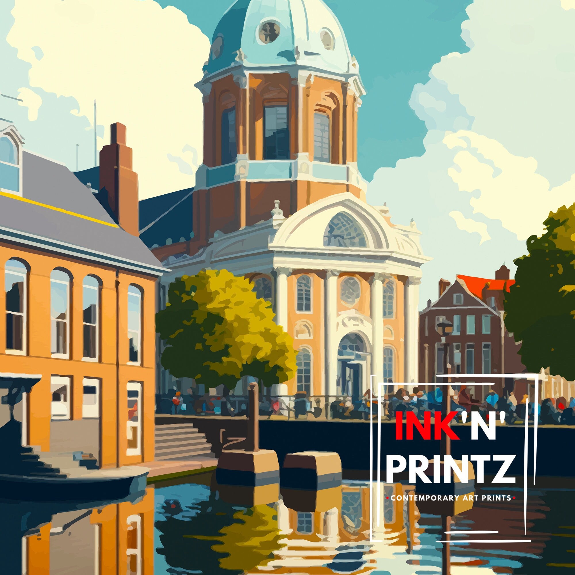 Leiden Netherlands Travel Poster, Dutch City Print