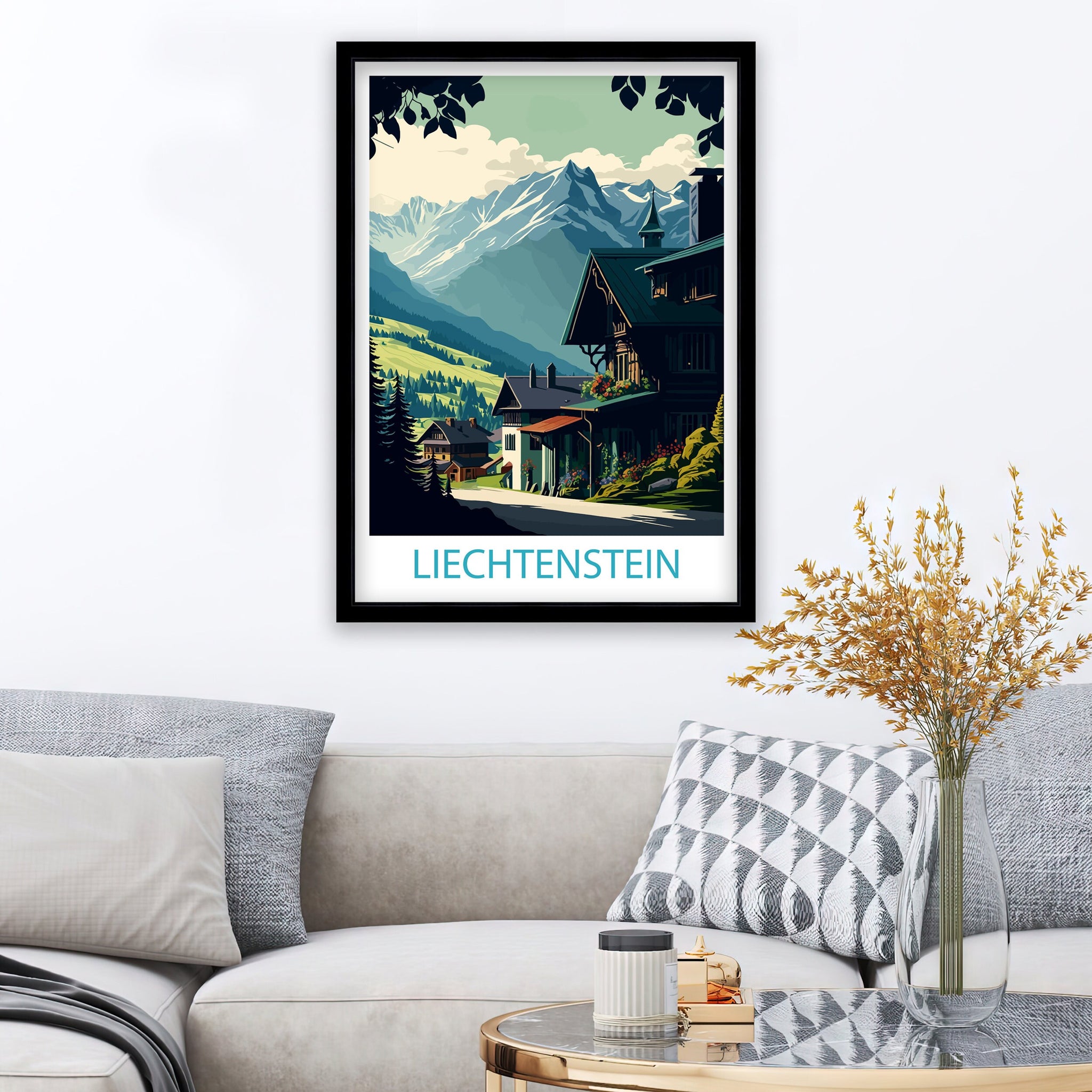 Liechtenstein Travel Poster, Alpine Home Decor