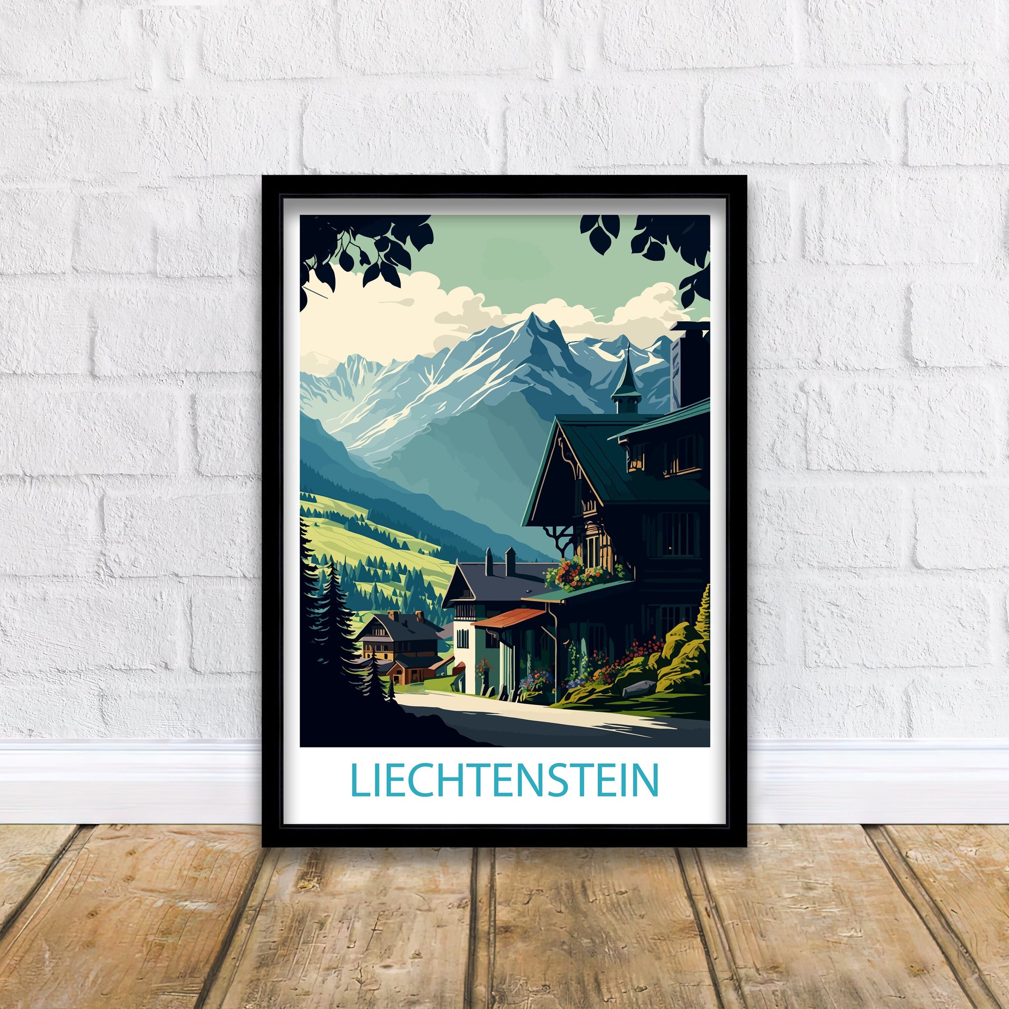 Liechtenstein Travel Poster, Alpine Home Decor