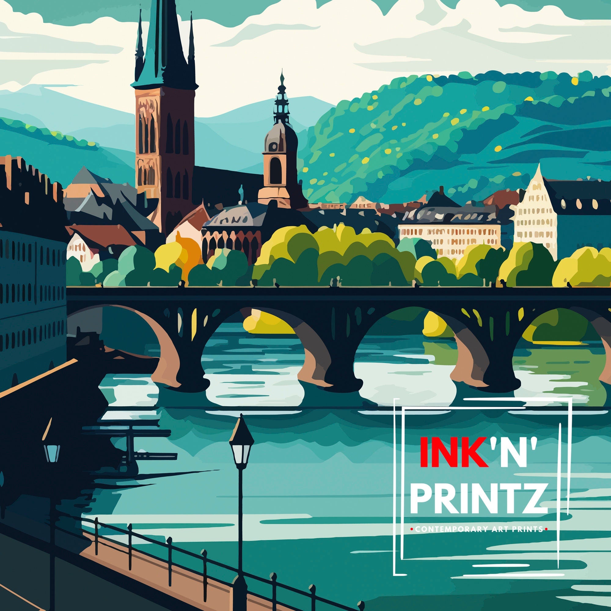 Basel Switzerland Art Print, Illustrated Travel Poster