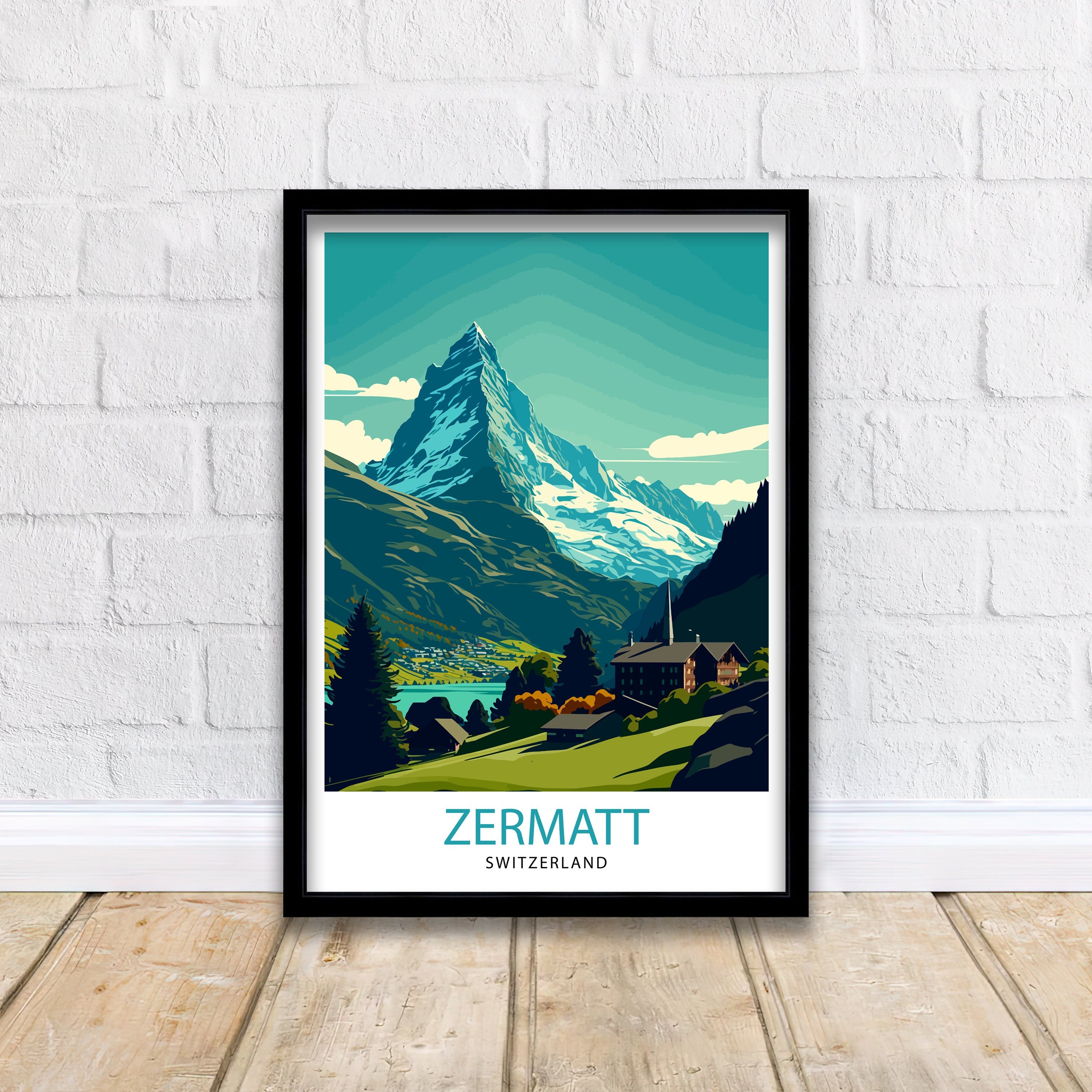 Zermatt Switzerland Travel Poster, Matterhorn Illustration