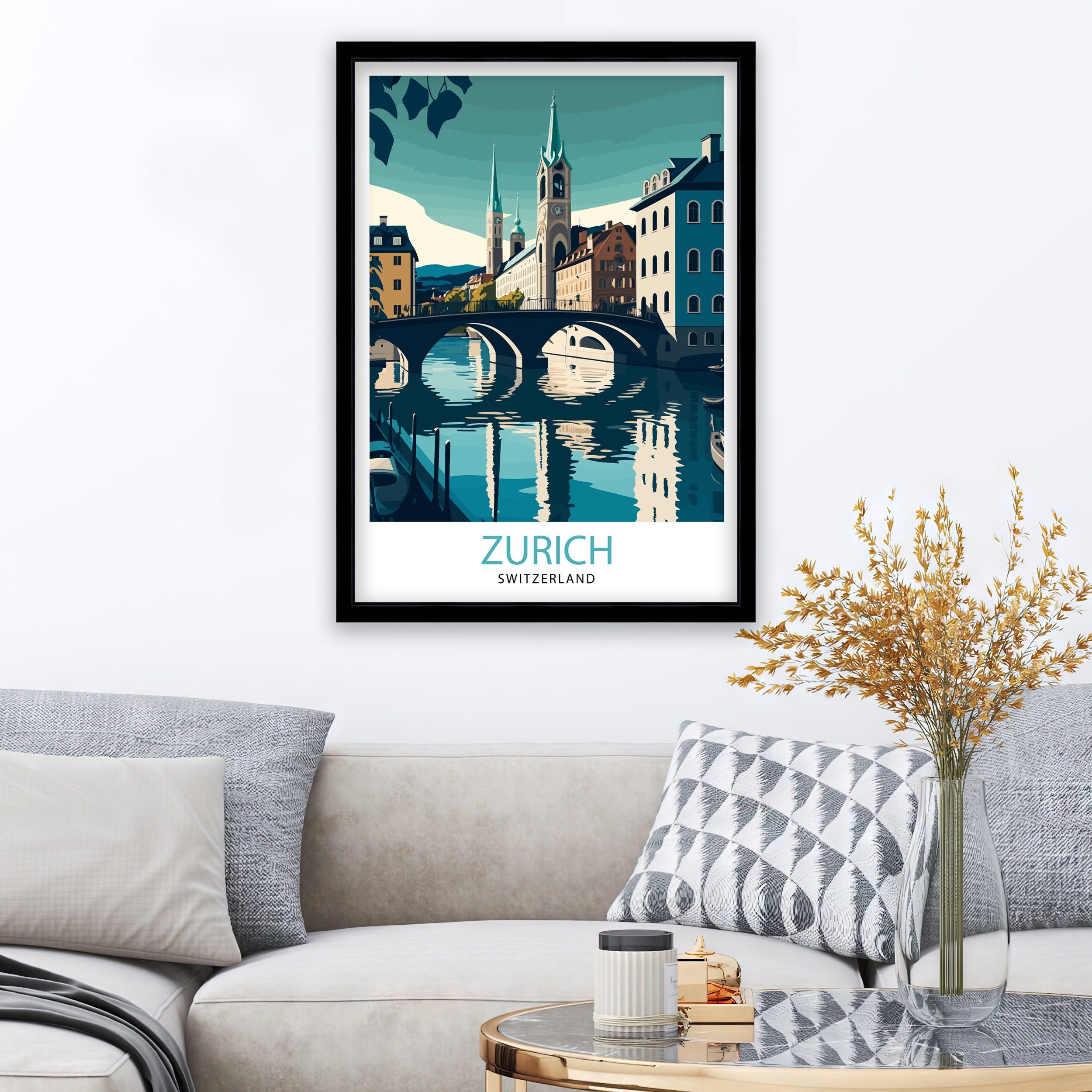 Zurich Switzerland Illustration Print, Swiss Travel Poster