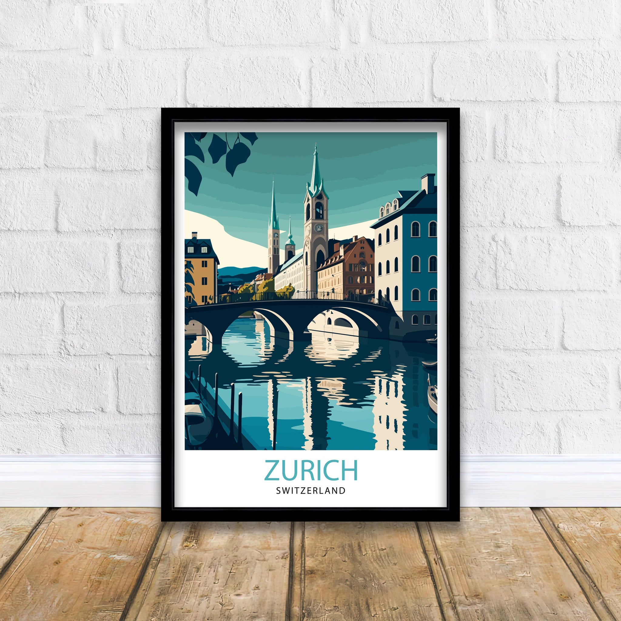 Zurich Switzerland Illustration Print, Swiss Travel Poster