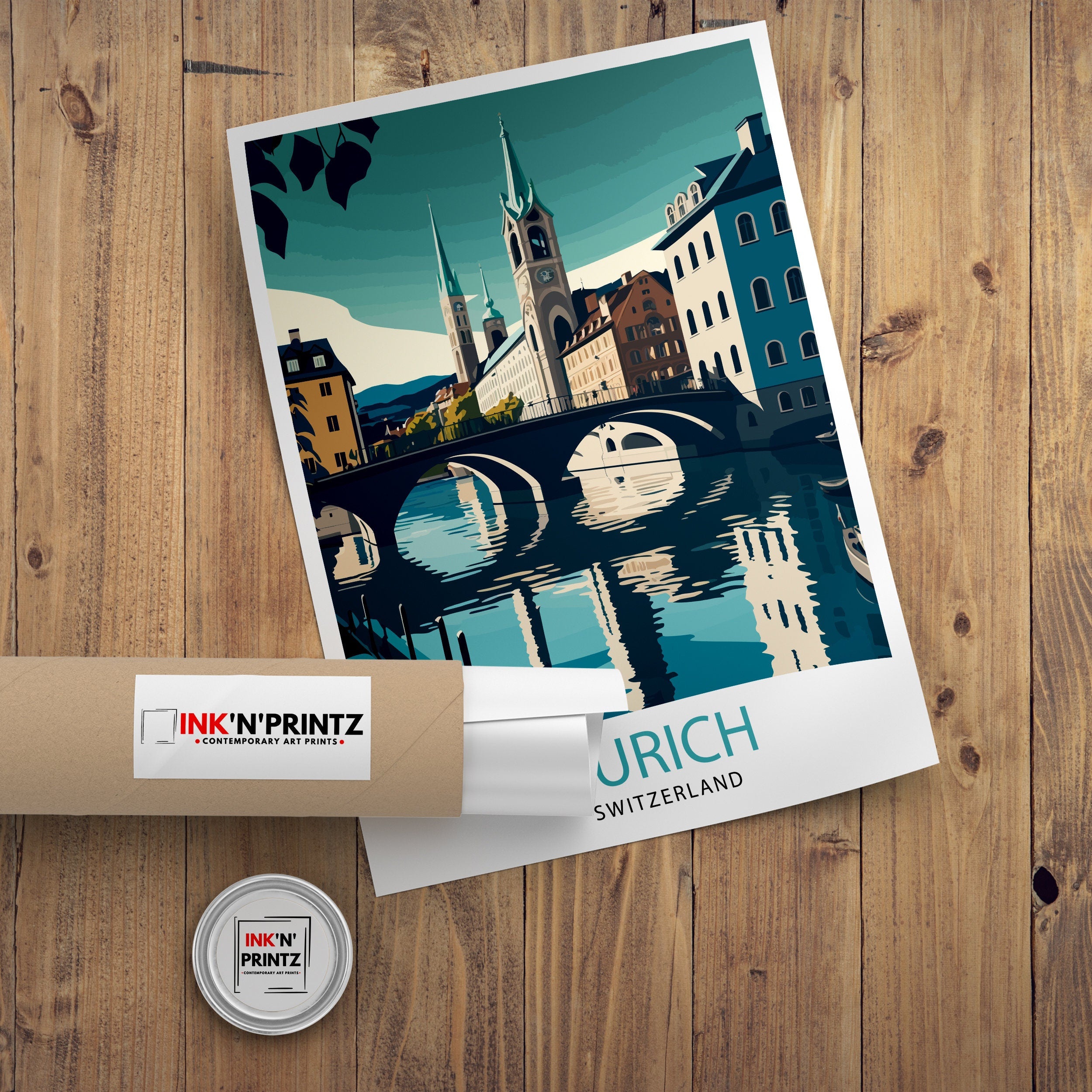 Zurich Switzerland Illustration Print, Swiss Travel Poster