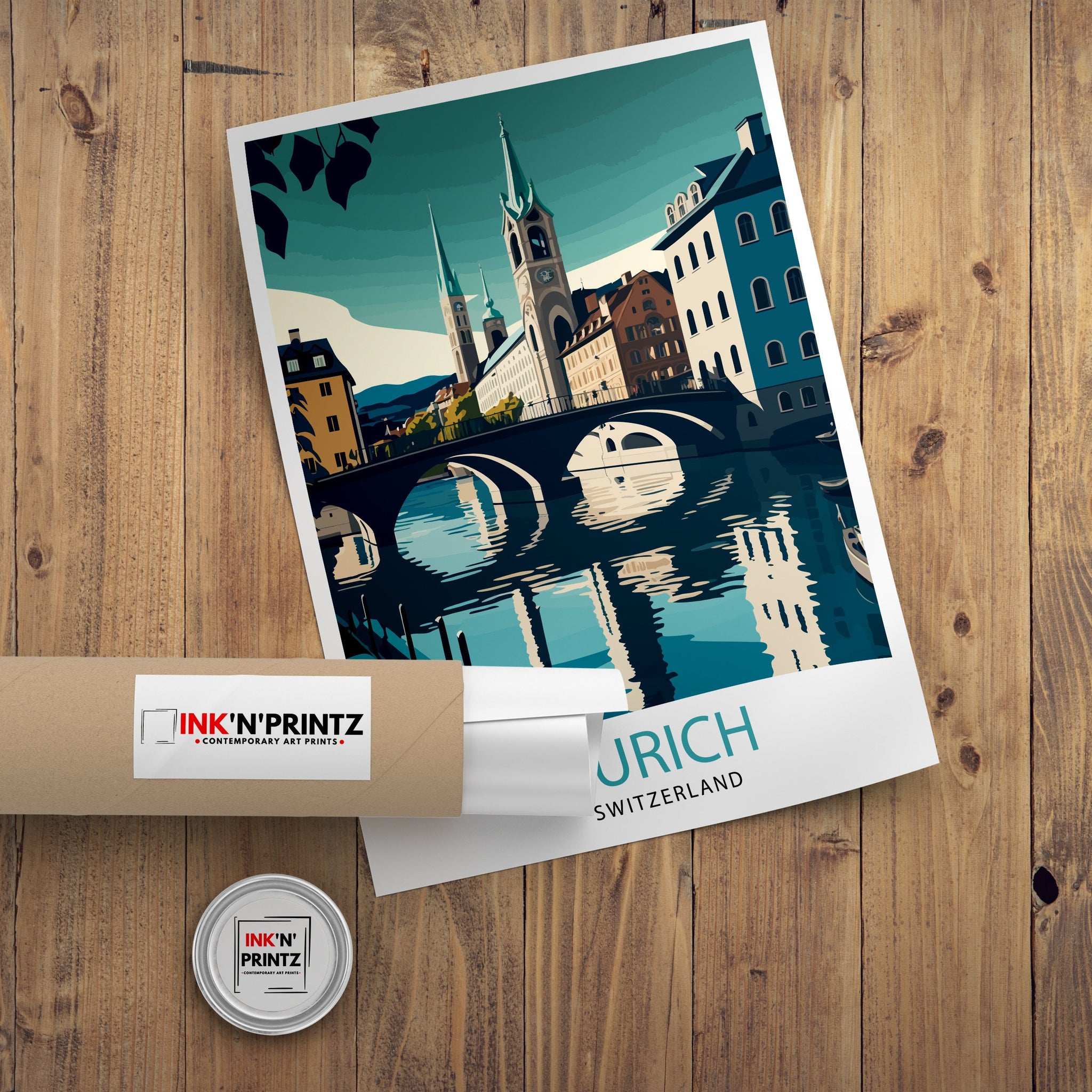 Zurich Switzerland Illustration Print, Swiss Travel Poster