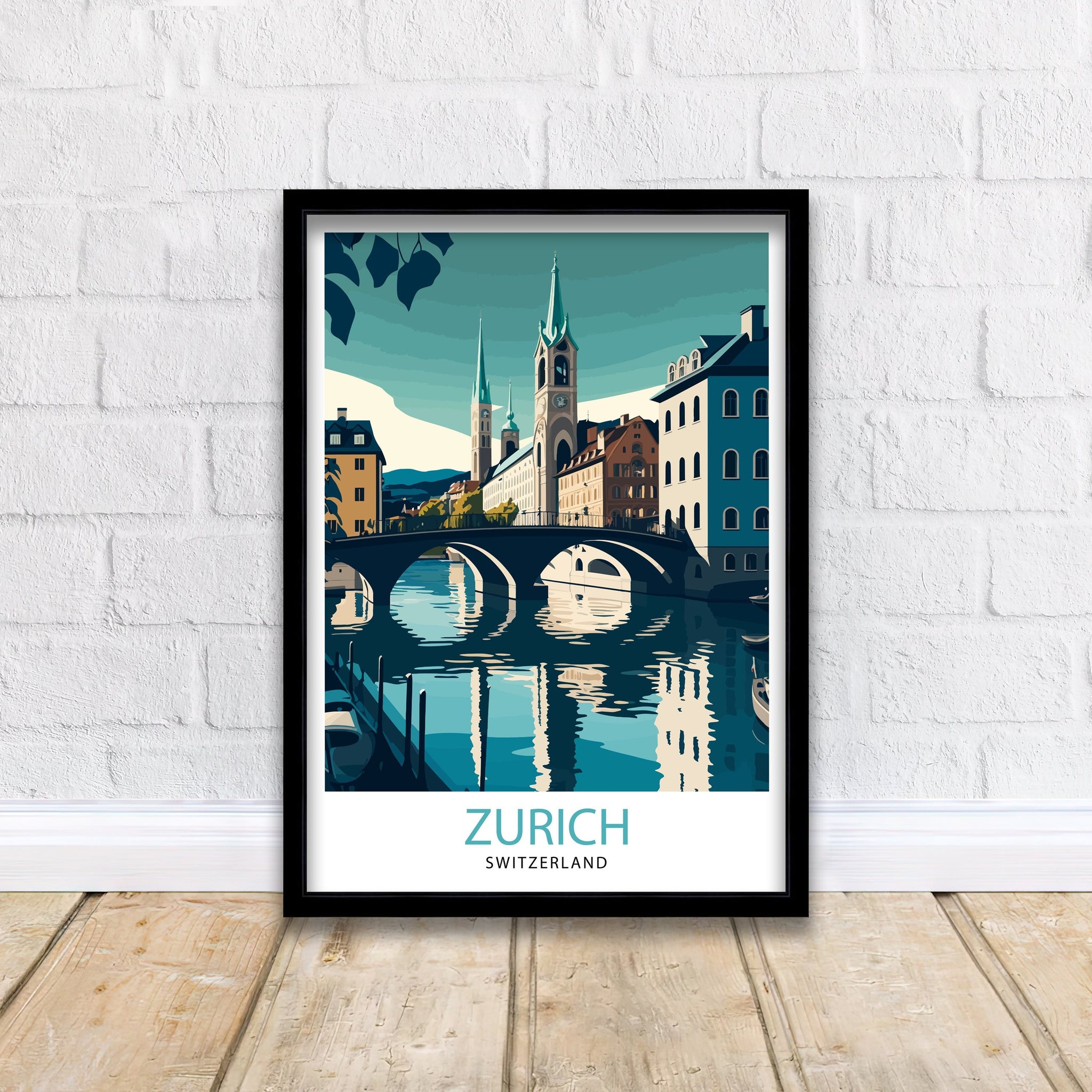 Zurich Switzerland Illustration Print, Swiss Travel Poster
