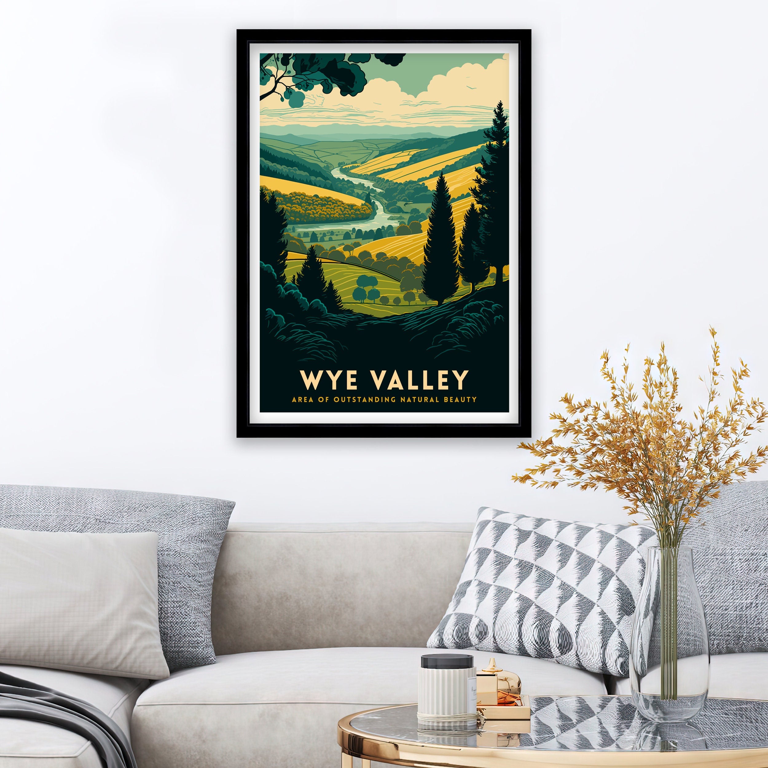 Wye Valley Travel Poster, UK Landscape Art Print