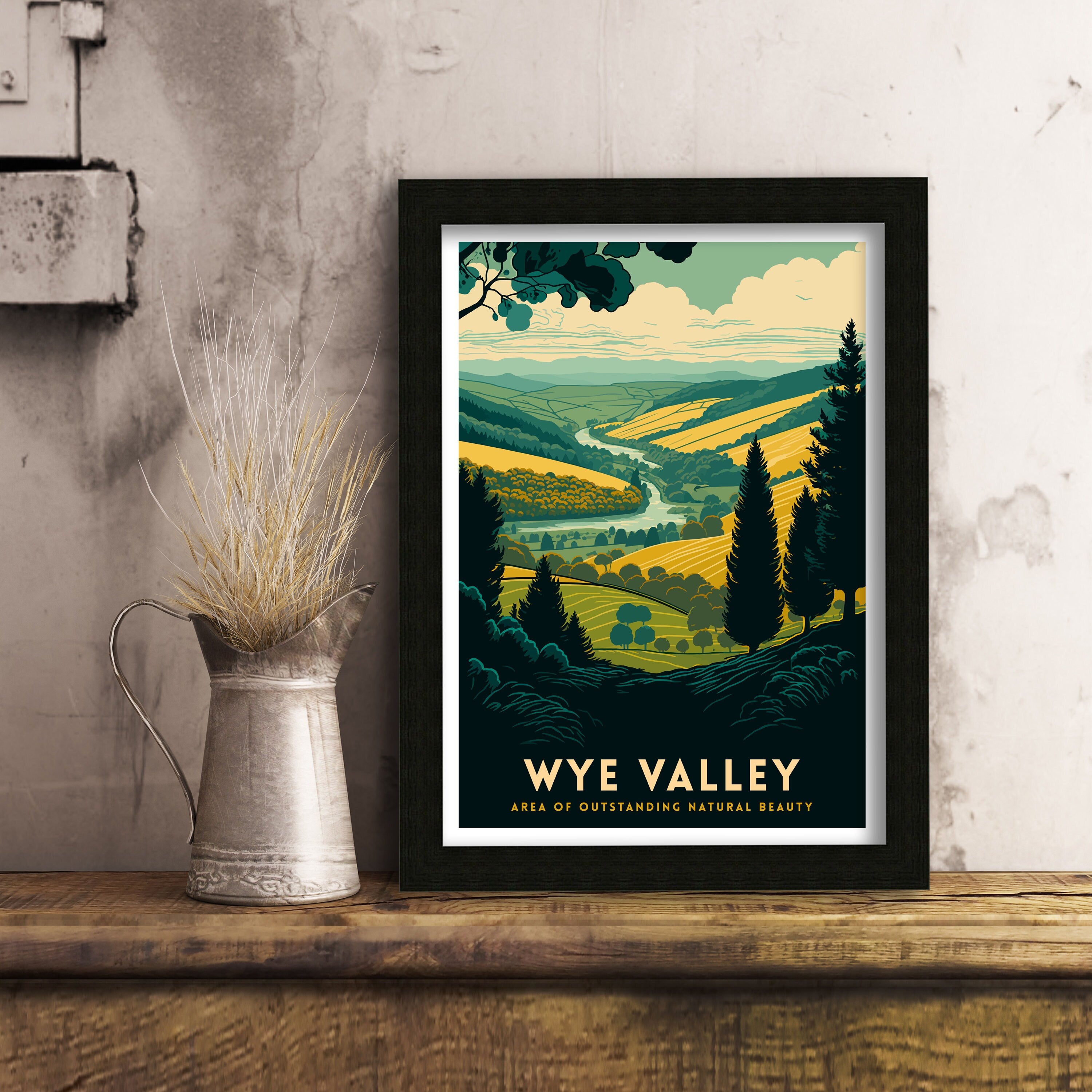 Wye Valley Travel Poster, UK Landscape Art Print