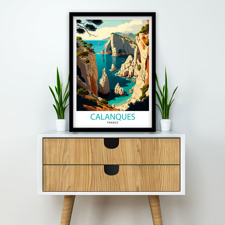 Calanques Travel Poster Marseille Wall Art France Illustration Calanques Poster Mediterranean Decor France Travel Poster