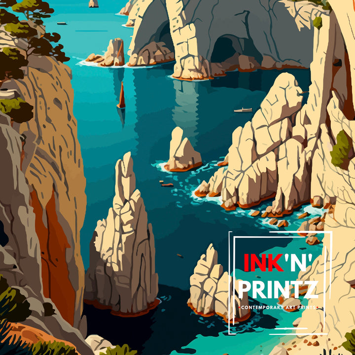 Calanques Travel Poster Marseille Wall Art France Illustration Calanques Poster Mediterranean Decor France Travel Poster