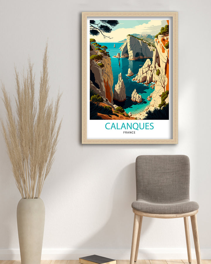 Calanques Travel Poster Marseille Wall Art France Illustration Calanques Poster Mediterranean Decor France Travel Poster