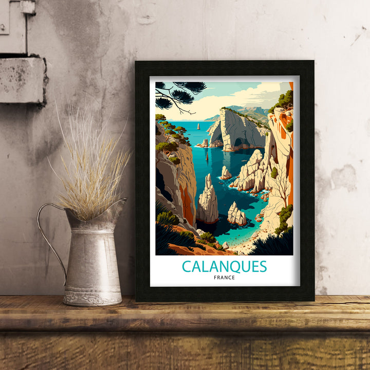 Calanques Travel Poster Marseille Wall Art France Illustration Calanques Poster Mediterranean Decor France Travel Poster