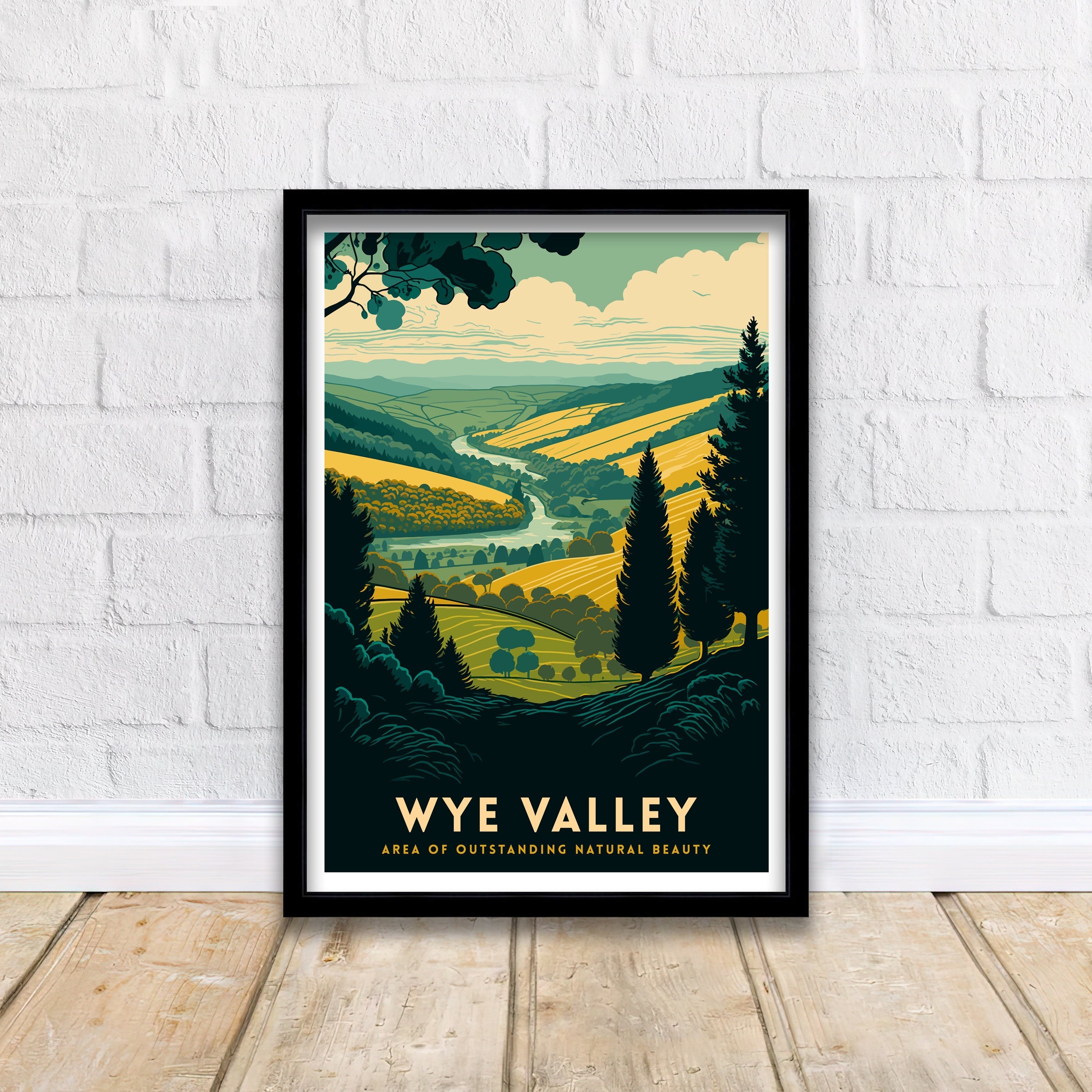 Wye Valley Travel Poster, UK Landscape Art Print