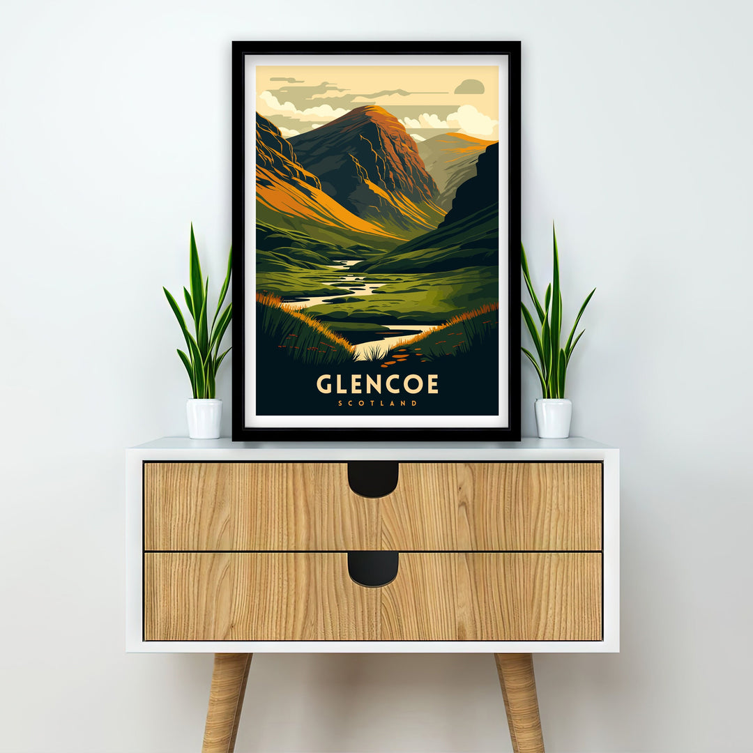 Glencoe Scotland Travel Poster Glencoe Wall Art Glencoe Illustration Scotland Poster Scotland