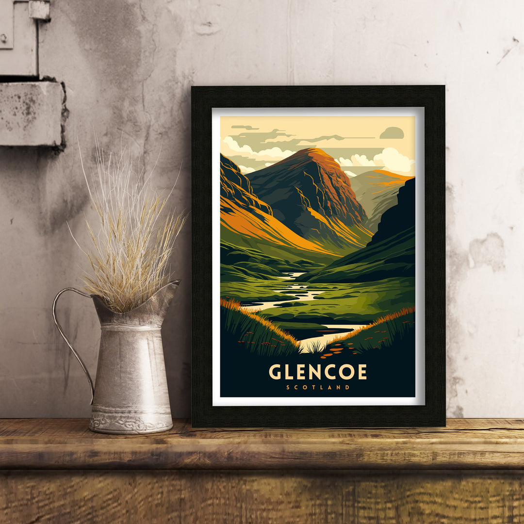 Glencoe Scotland Travel Poster Glencoe Wall Art Glencoe Illustration Scotland Poster Scotland