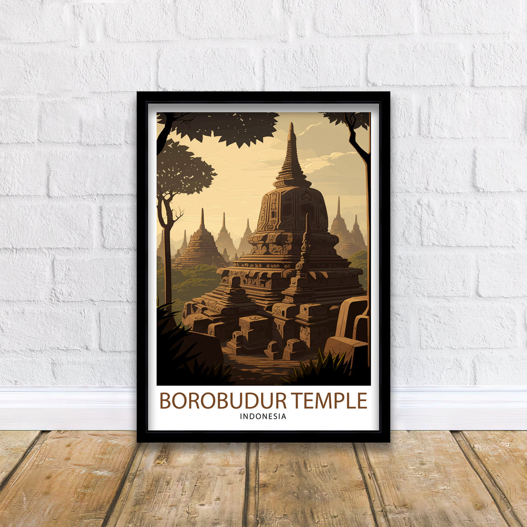 Borobudur Temple Poster , Indonesia Wall Art, Travel Decor, Gift for Traveler, Temple Art, Indonesia Poster