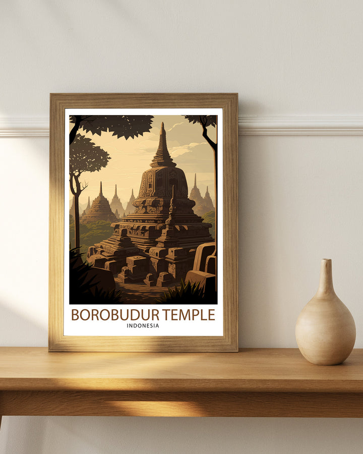 Borobudur Temple Poster , Indonesia Wall Art, Travel Decor, Gift for Traveler, Temple Art, Indonesia Poster