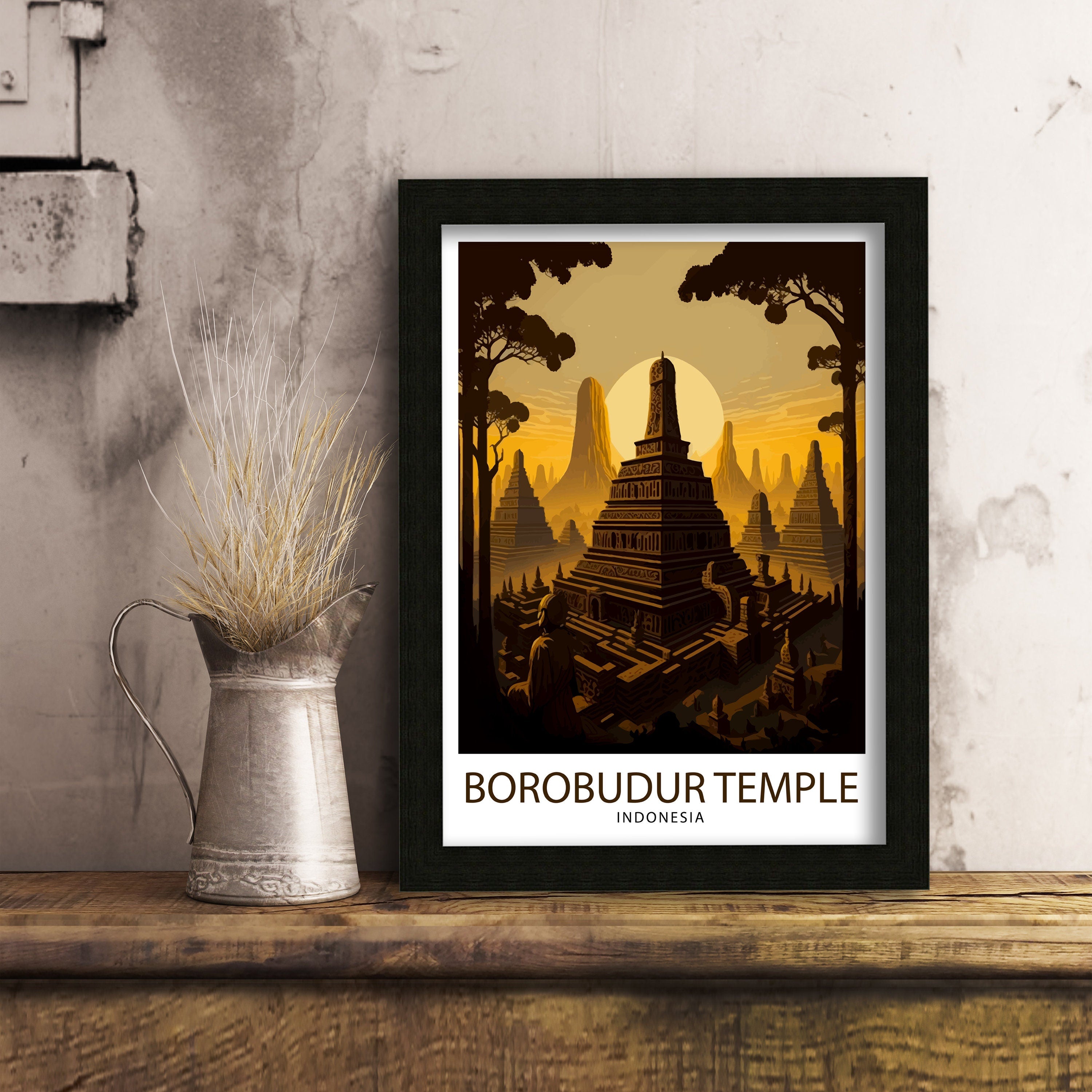 Borobudur Temple Print, Indonesia Travel Art