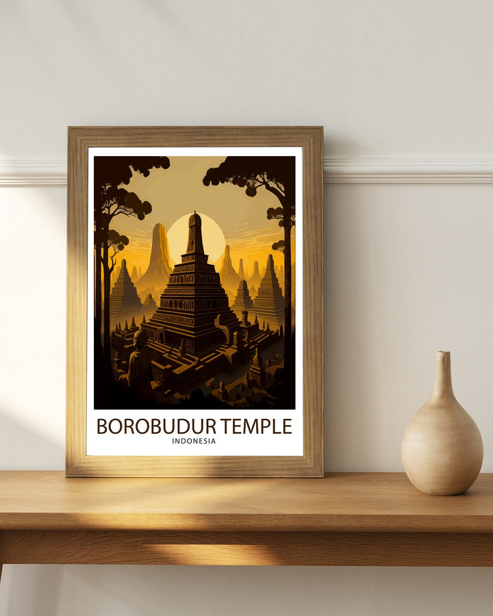 Borobudur Temple Poster , Indonesia Wall Art, Travel Decor, Gift for Traveler, Temple Art, Indonesia Poster