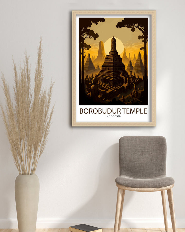 Borobudur Temple Poster , Indonesia Wall Art, Travel Decor, Gift for Traveler, Temple Art, Indonesia Poster