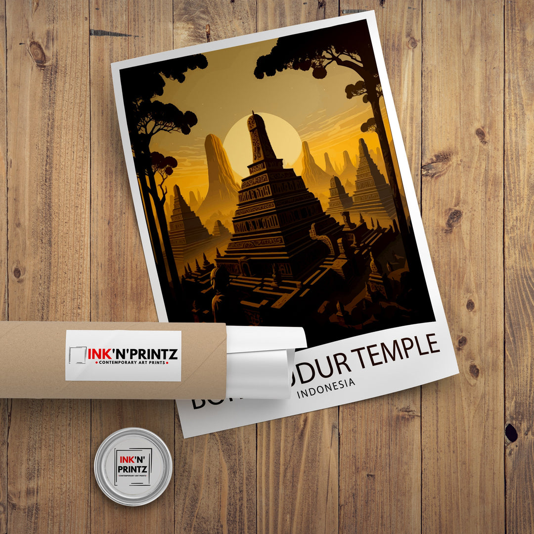 Borobudur Temple Poster , Indonesia Wall Art, Travel Decor, Gift for Traveler, Temple Art, Indonesia Poster