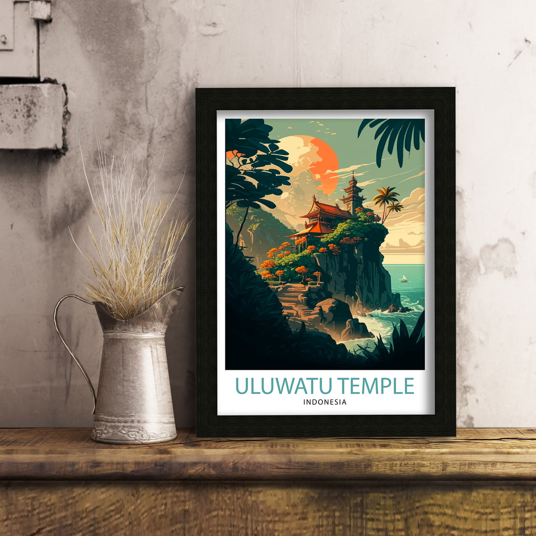 Uluwatu Temple Poster Bali Travel Decor Uluwatu Illustration Indonesia Wall Art Uluwatu Poster Bali Gift - Indonesia Home Decor