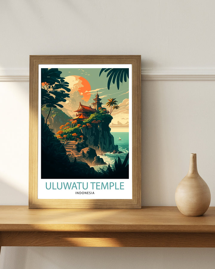 Uluwatu Temple Poster Bali Travel Decor Uluwatu Illustration Indonesia Wall Art Uluwatu Poster Bali Gift - Indonesia Home Decor